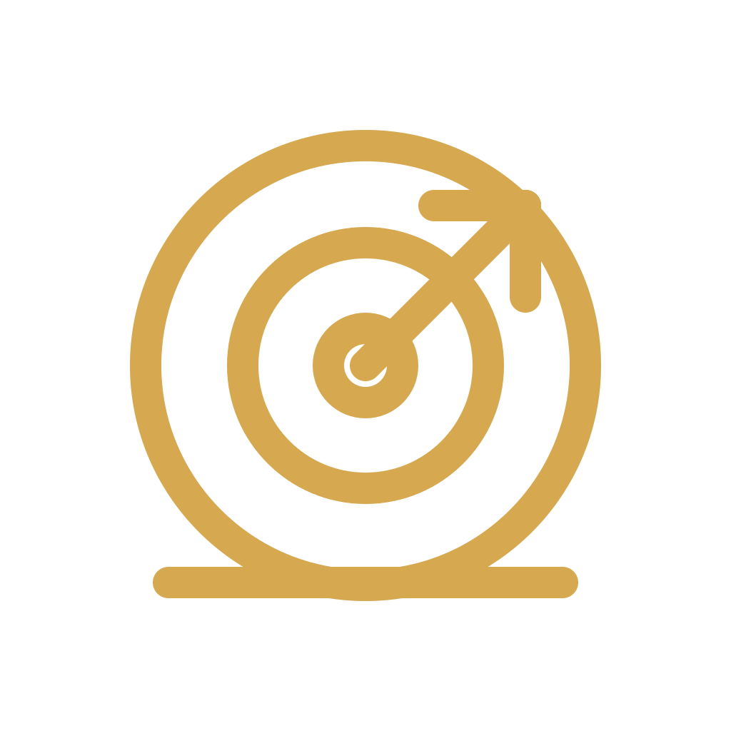 Gold target with an arrow hitting the upper right section.