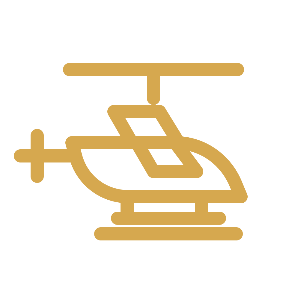 Gold-colored helicopter icon on black background.