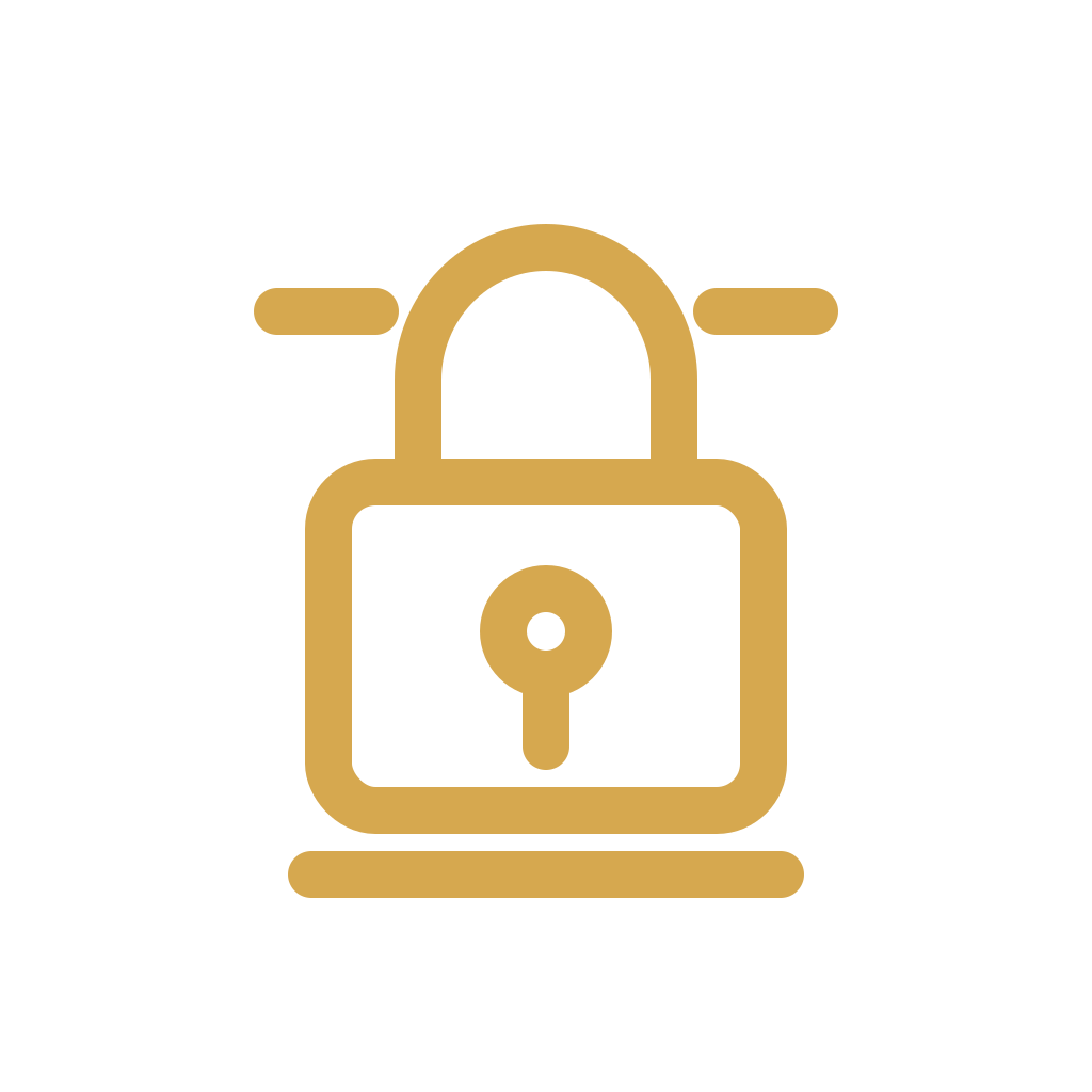 Gold lock icon with a keyhole on a black background.