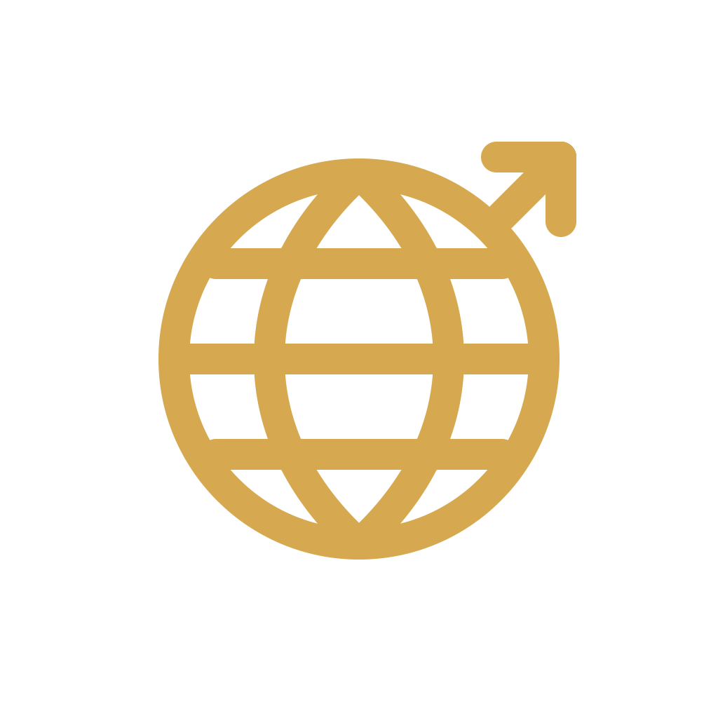 Gold globe with an upward arrow, symbolizing global male gender, on a black background.