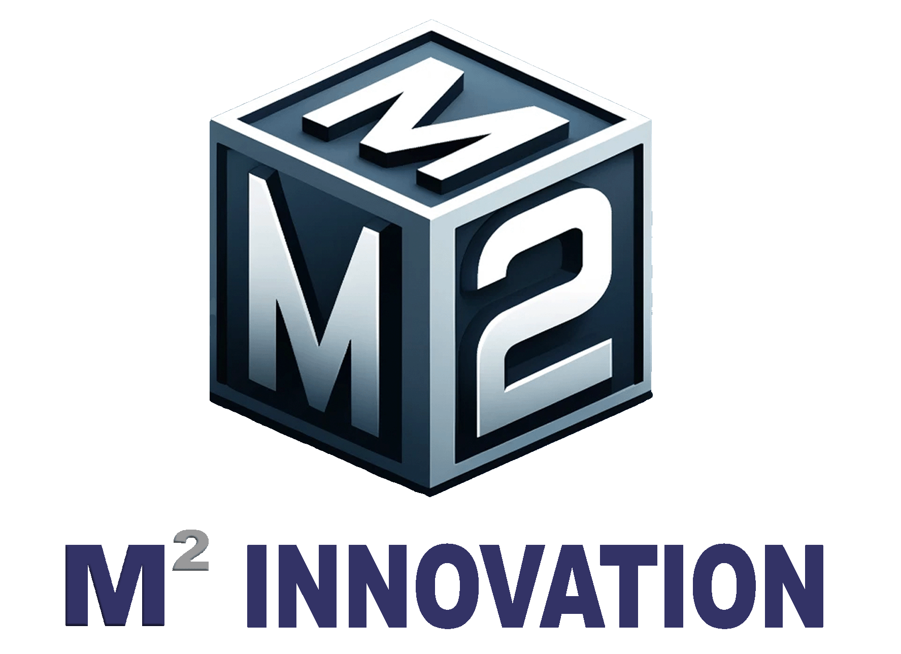 M2 Innovation logo of a cube with the letter M on the top face, and the number 2 on the side face, representing M² Innovation, with the text 'M² INNOVATION' below.