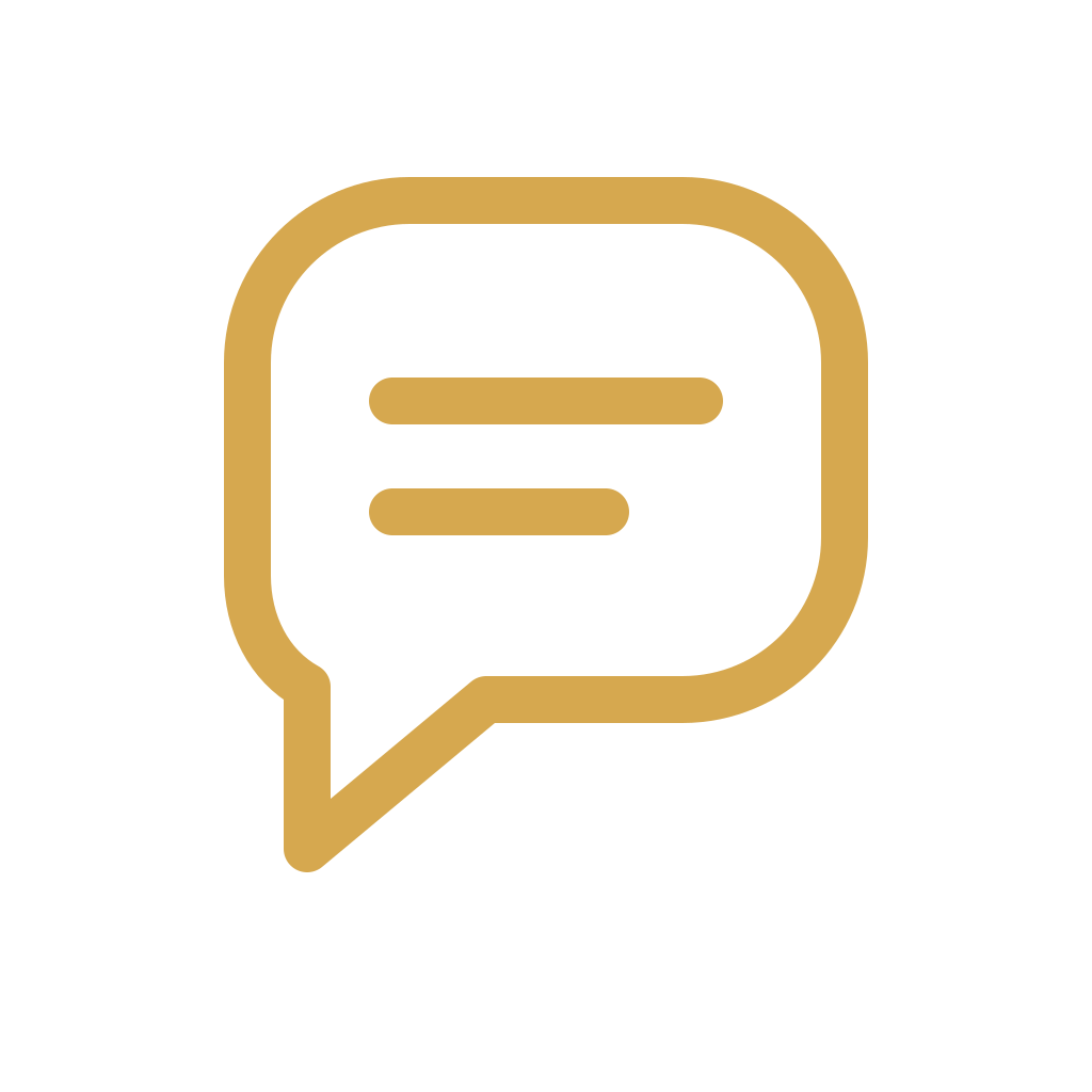 Gold speech bubble icon with two horizontal lines inside.