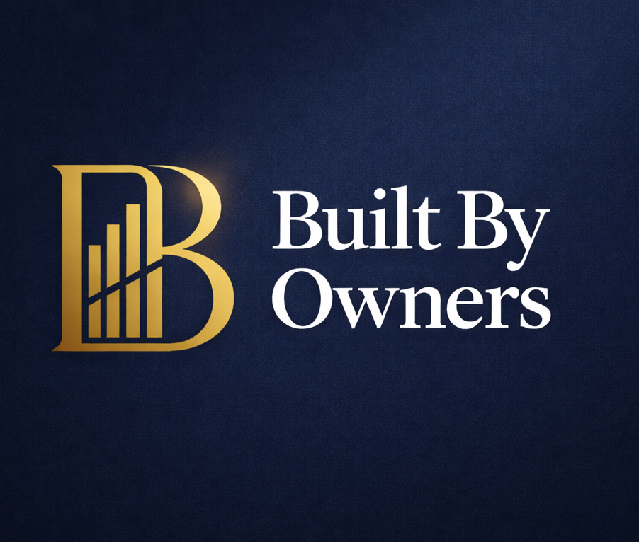 Built by Owners Logo with stylized gold letter B and graph lines, and white text reading 'Built By Owners' on a dark blue background.