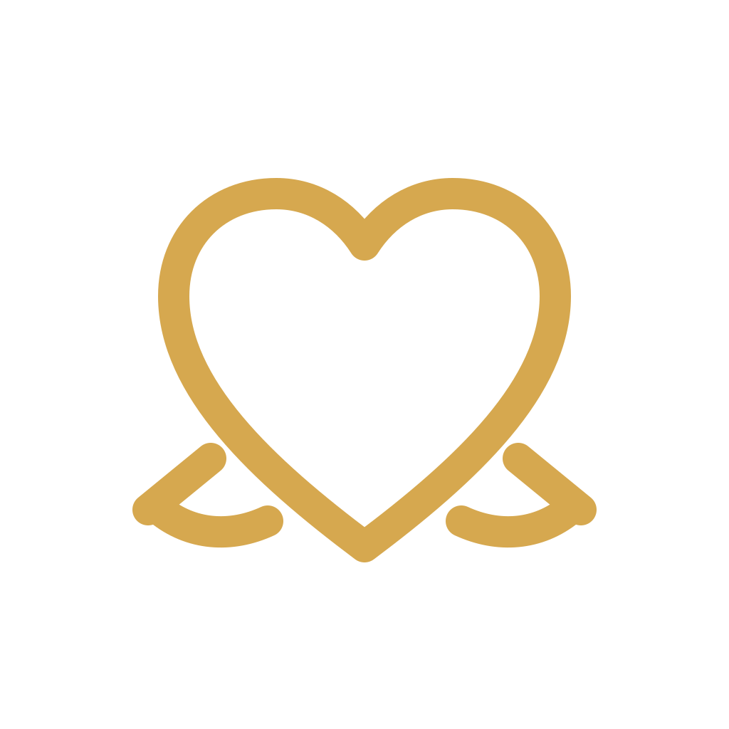 A gold outline of a heart being held by two hands.