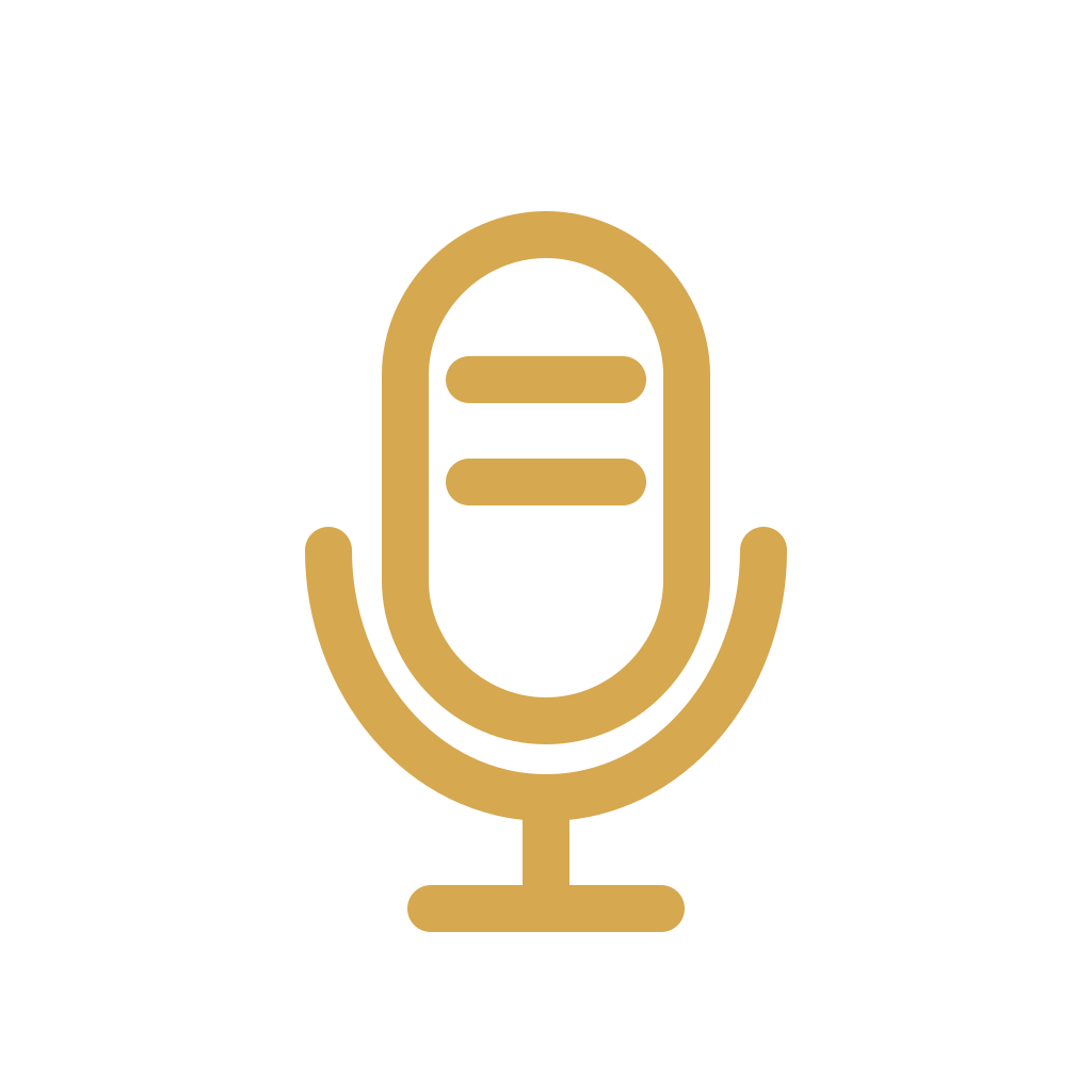 Gold microphone icon on a black background.