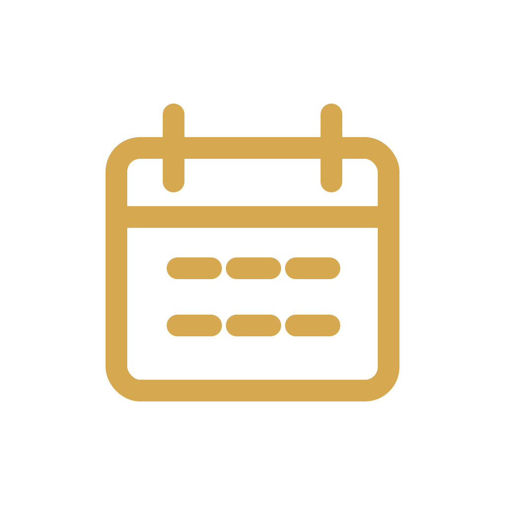 Gold calendar icon on black background.