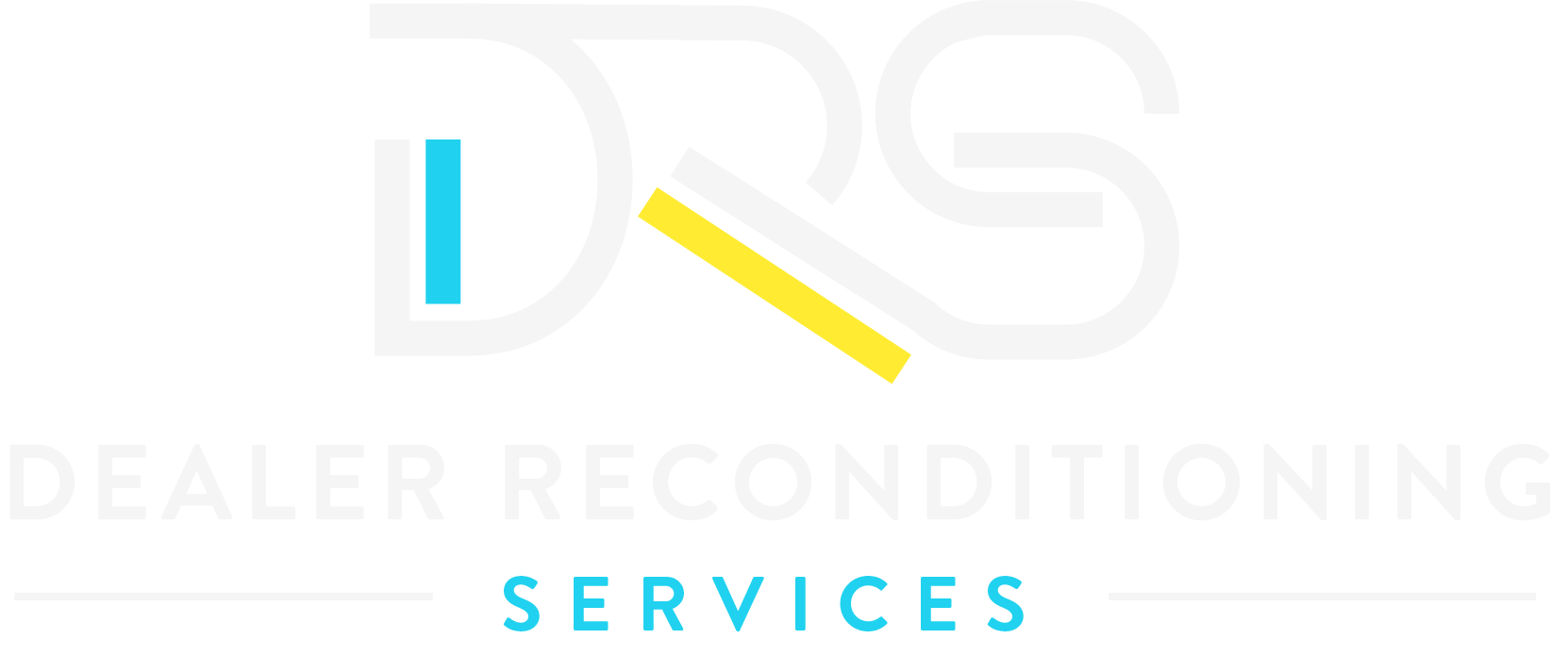 Logo of DRS Dealer Reconditioning Services, with stylized abbreviation DRS in black, blue, yellow, and white, and the full company name and service description below in white and blue text.