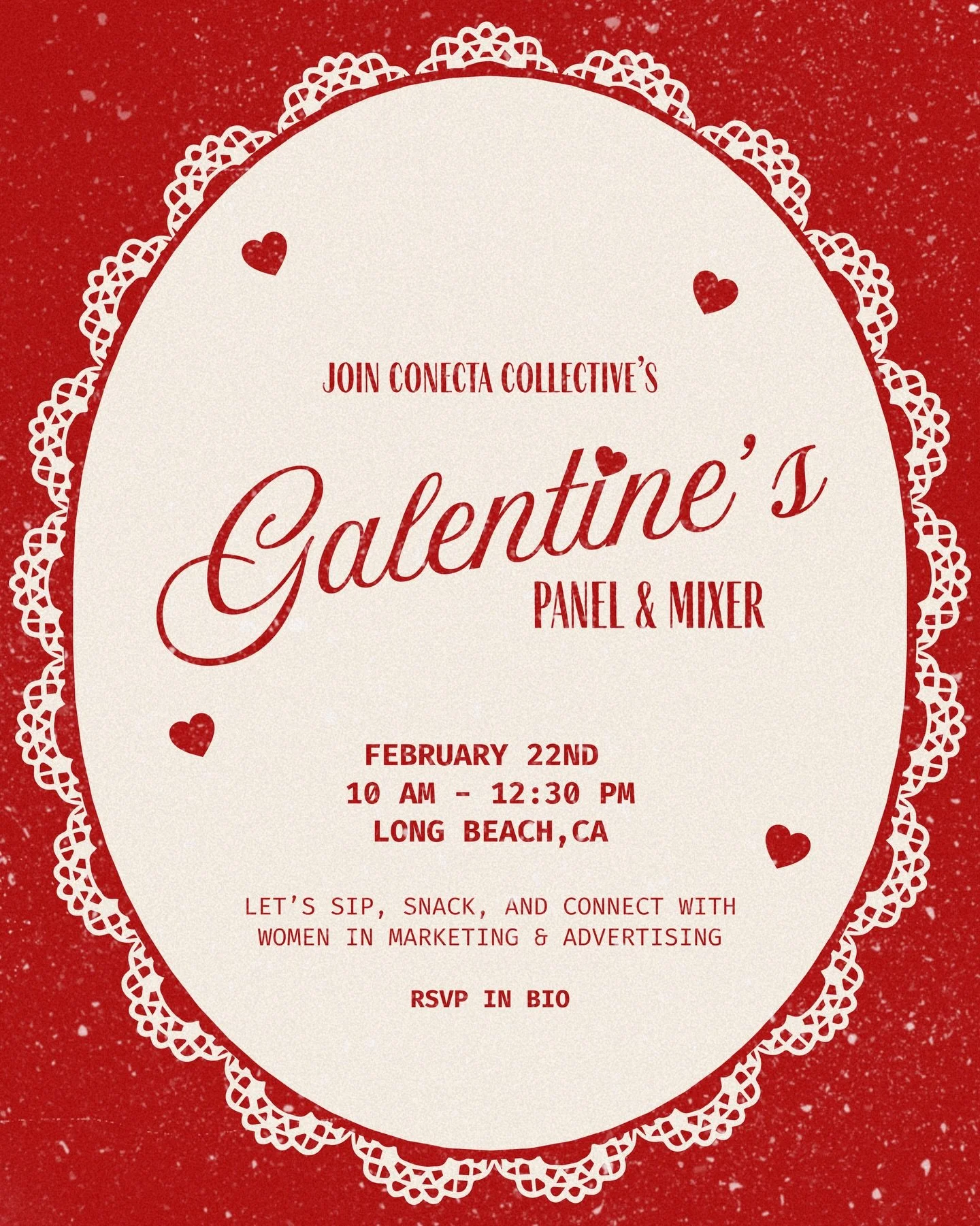 Calling all gals 💕 Bring your besties and celebrate Galentine&rsquo;s with Conecta Collective at our panel + mixer ✨ Five powerhouse speakers will be sharing their career journeys, industry gems, and real-life advice&mdash;then we mix, mingle, and t