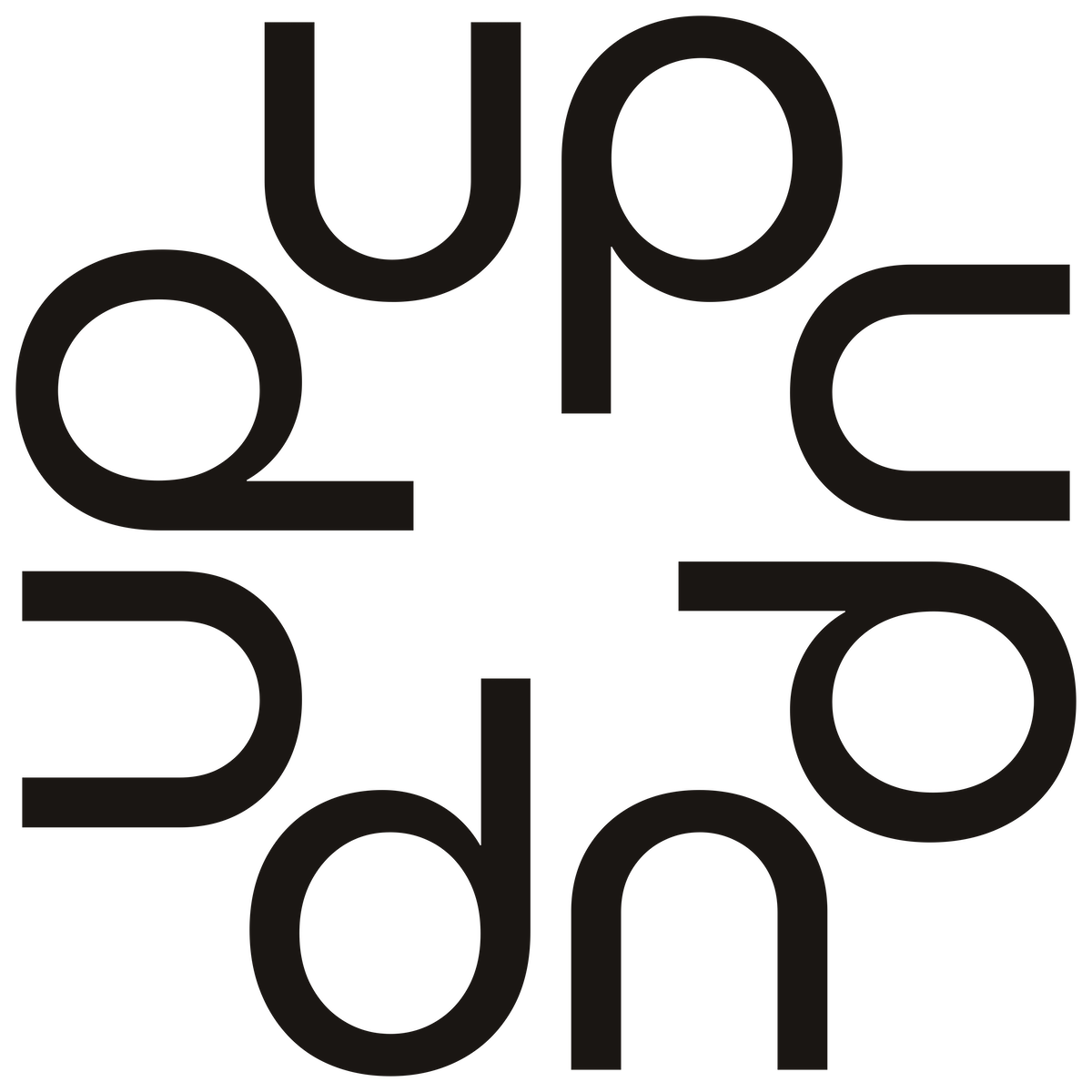 The word "UP" and the word "DOWN" are arranged in a circle, with "UP" at the top and "DOWN" at the bottom, connected by vertical lines, creating a visual representation of directions.