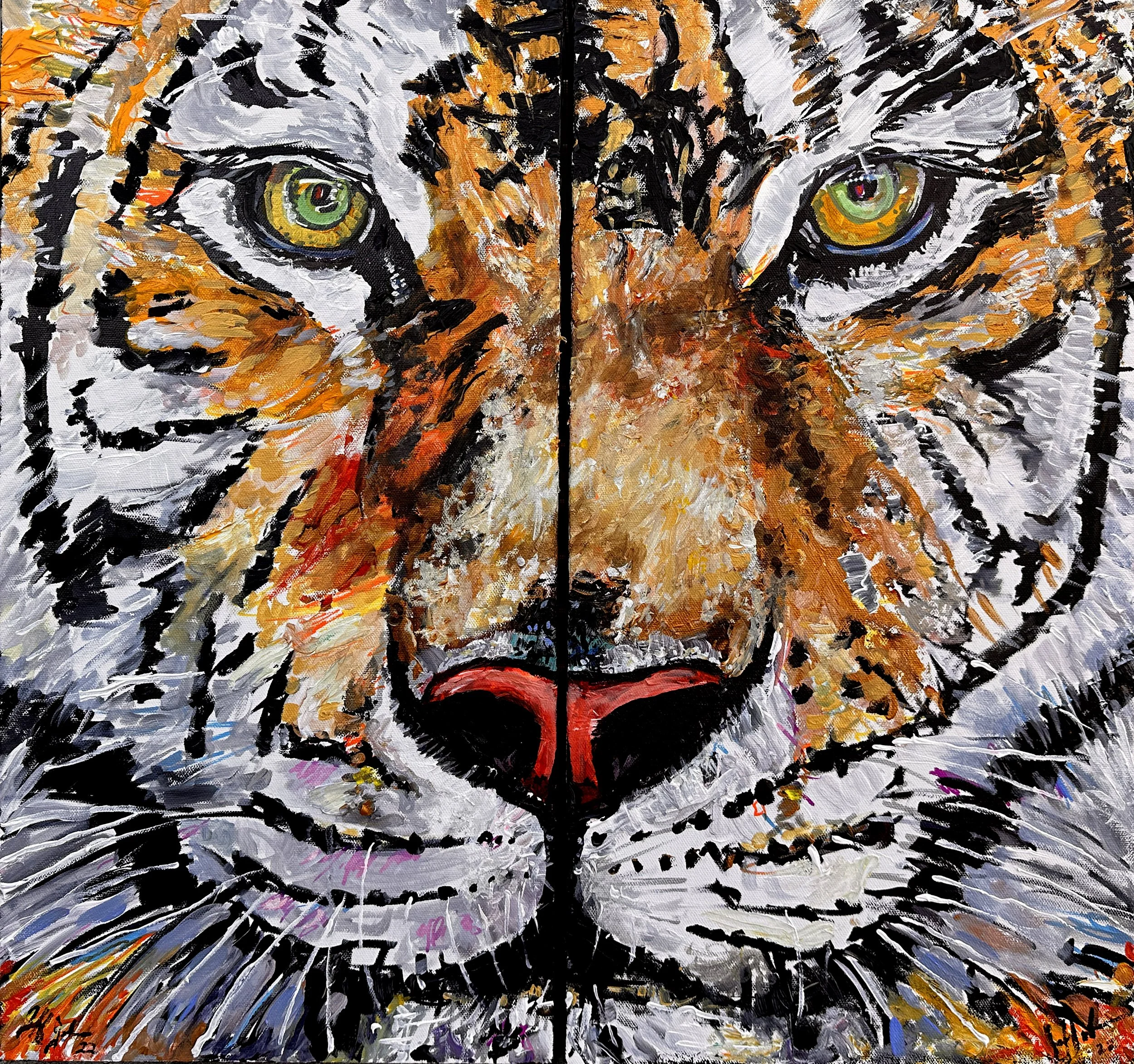 WHO DEY | 2 paintings tiled together 
WHO | 12" 24"  DEY | 12" x 24" both acrylic on canvas by Jeff Johns | SOLD