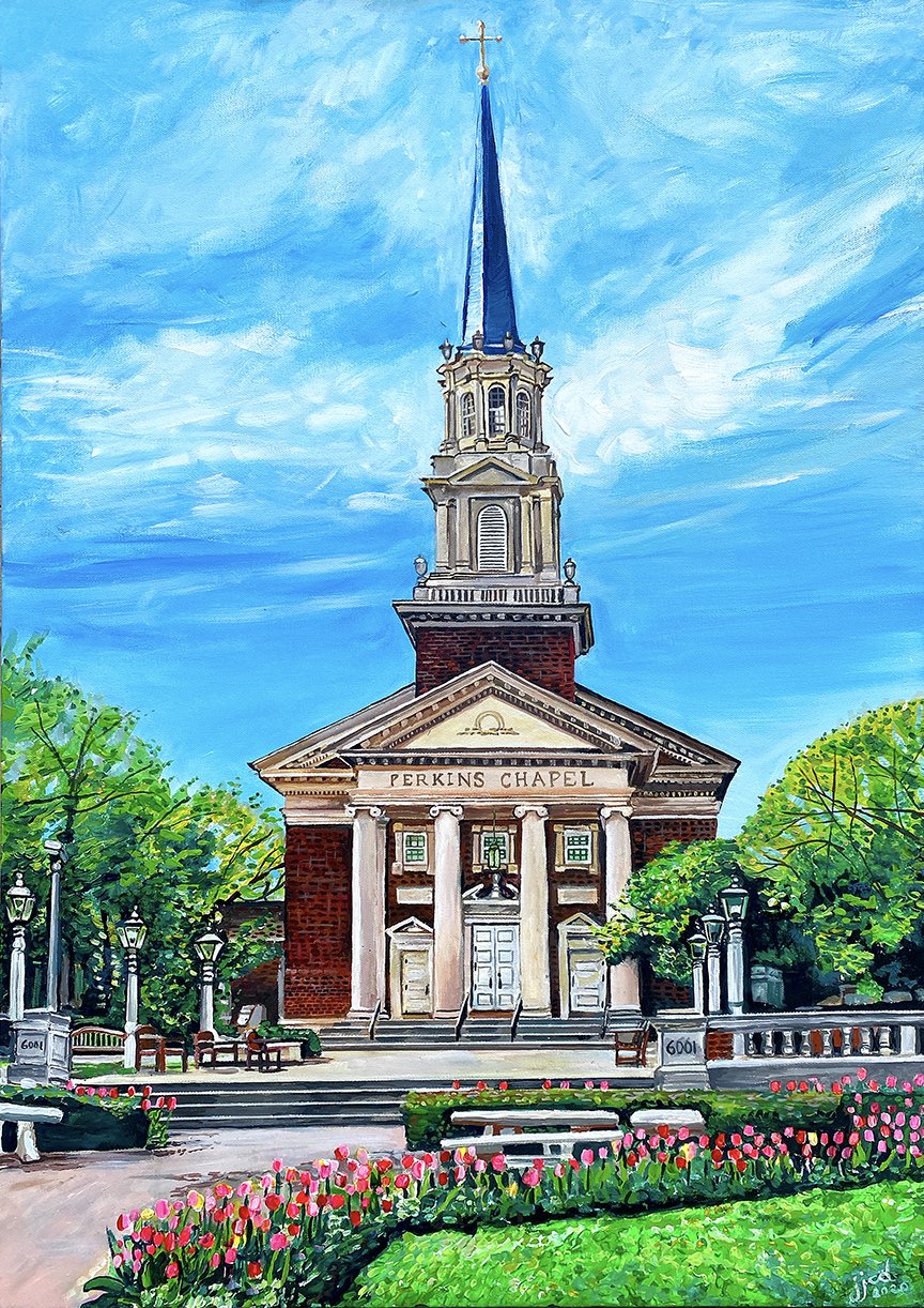 Wedding Day at Perkins Chapel | SMU Dallas Genuis of Water | Cincinnati Fountain Square | 24″ x 36″ acrylic on canvas
