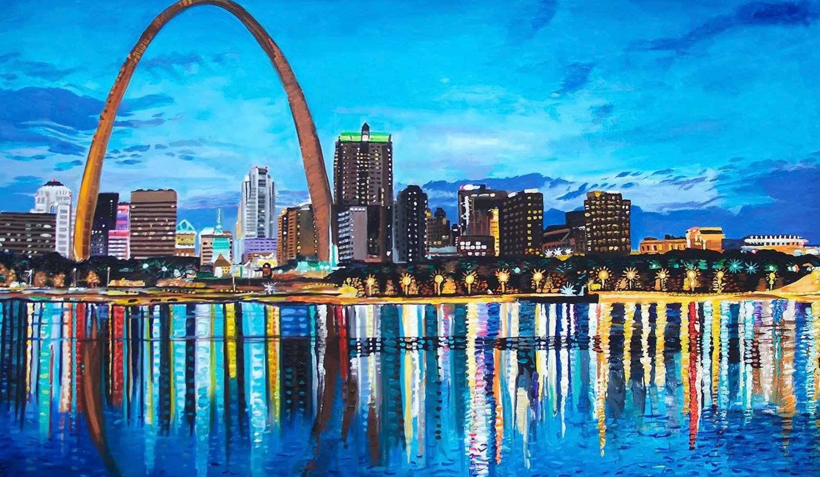 St. Louis Skyline | 36&Prime; x 60&Prime; acrylic on canvas by Jeff Johns and Colin Daugherty | SOLD