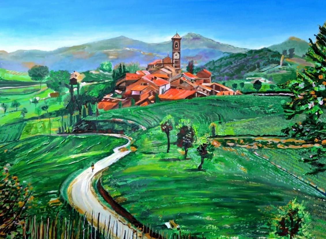 Farm Town on Rolling Hills, Italy | 30&Prime; x 40&Prime; acrylic on canvas by Jeff Johns and Colin Daugherty | SOLD