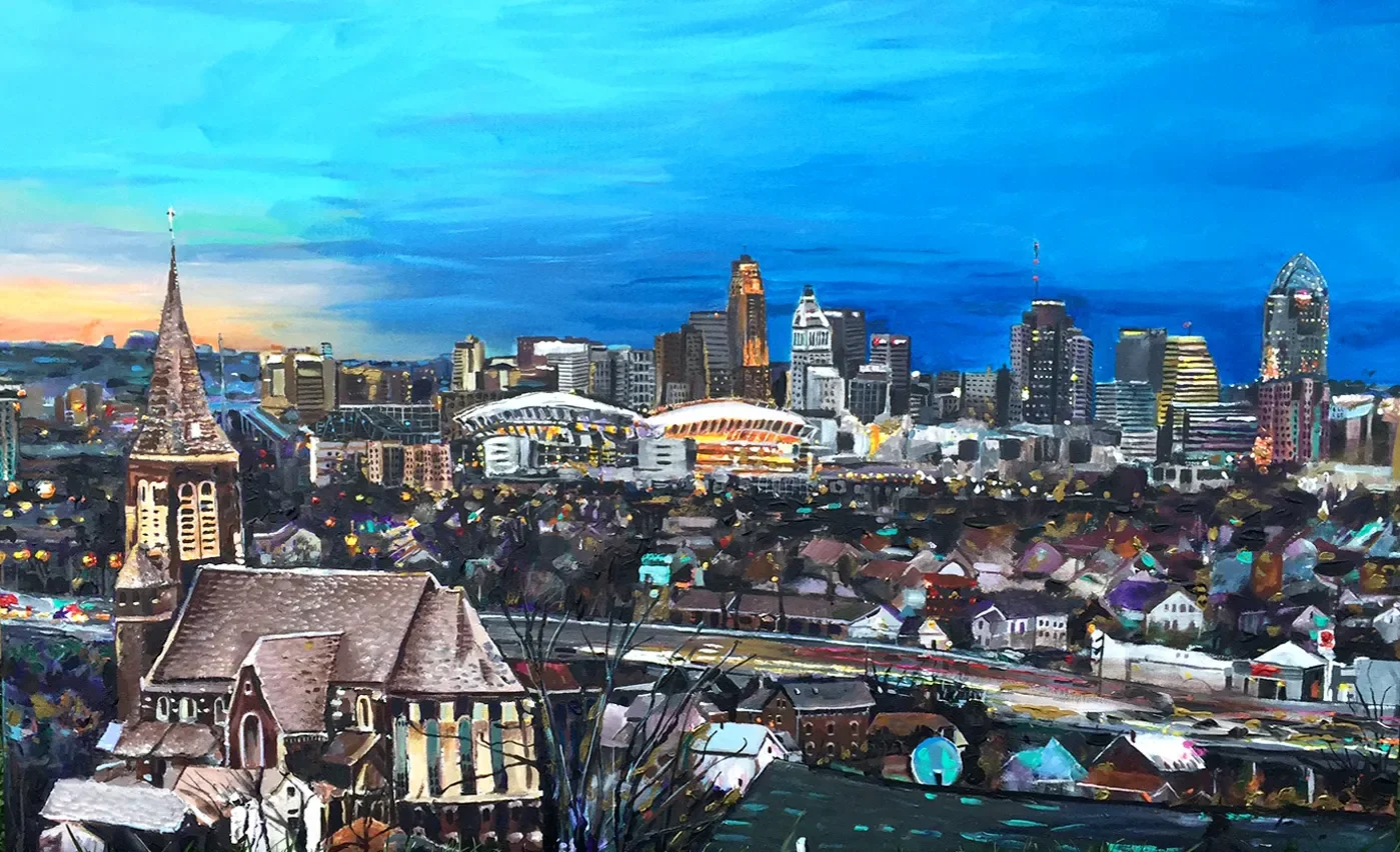 St. John and Cincinnati | 30″ x 48″ acrylic on canvas by Jeff Johns |  NFS
