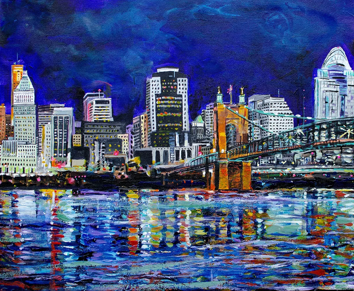 The Cincinnati Skyline | 16″ x 20″ acrylic on canvas by Jeff Johns | SOLD
