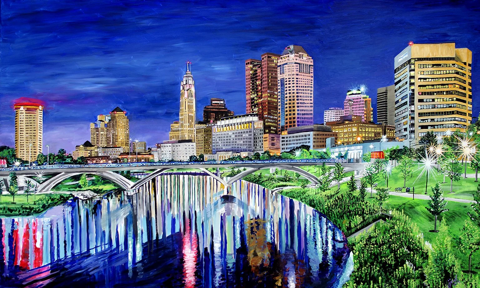 Columbus Ohio Skyline, the first paitning  | 36" x 60" acrylic on canvas by Jeff Johns and Colin Daugherty | SOLD