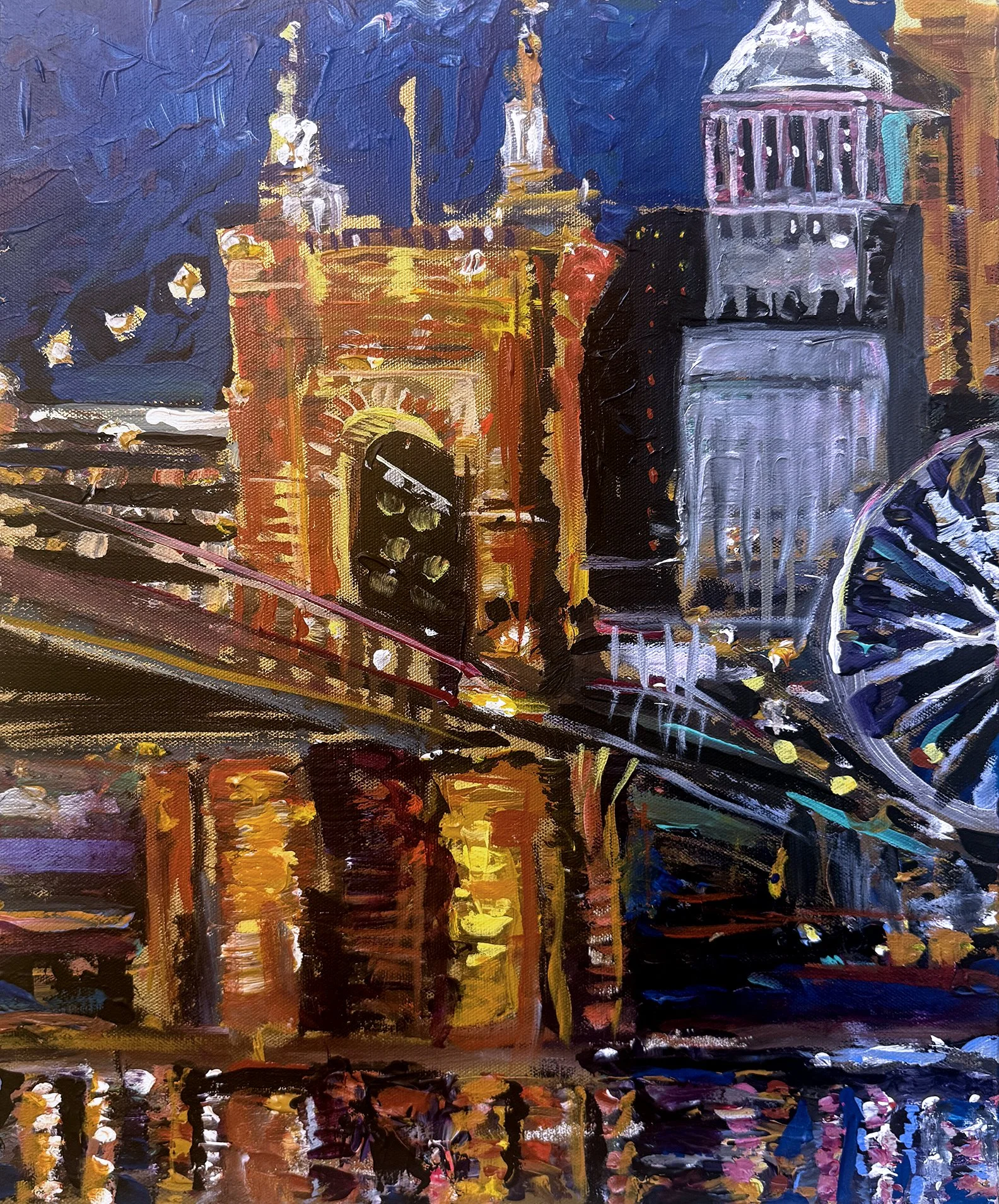 Roebling Bridge | The Golden Crossing 16" x 20" acrylic on canvas by Jeff Johns | NFS