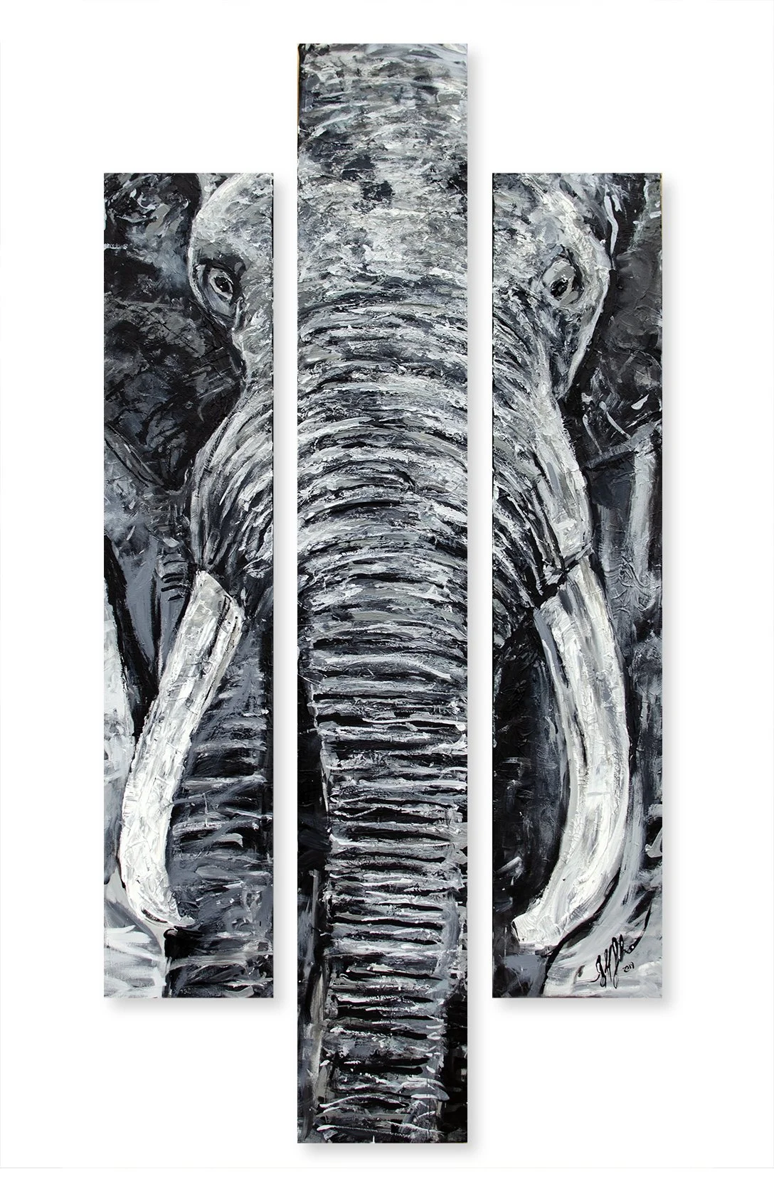 Strength, Honor and Stability, The Elephant | Triptych on 3 Canvases, Mixed Medium by Jeff Johns
Canvas 1_ Strength | Canvas 2_ Honor
Canvas 3_ Stability