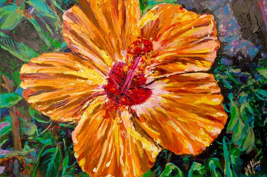 Unbound Hibiscus | 24″ x 36″ Acrylic on Canvas by Jeff Johns | SOLD

