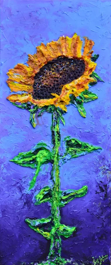 Majestic Sunflower 16" x 40" Acrylic + Mixed Media on Canvas by Jeff Johns - SOLD