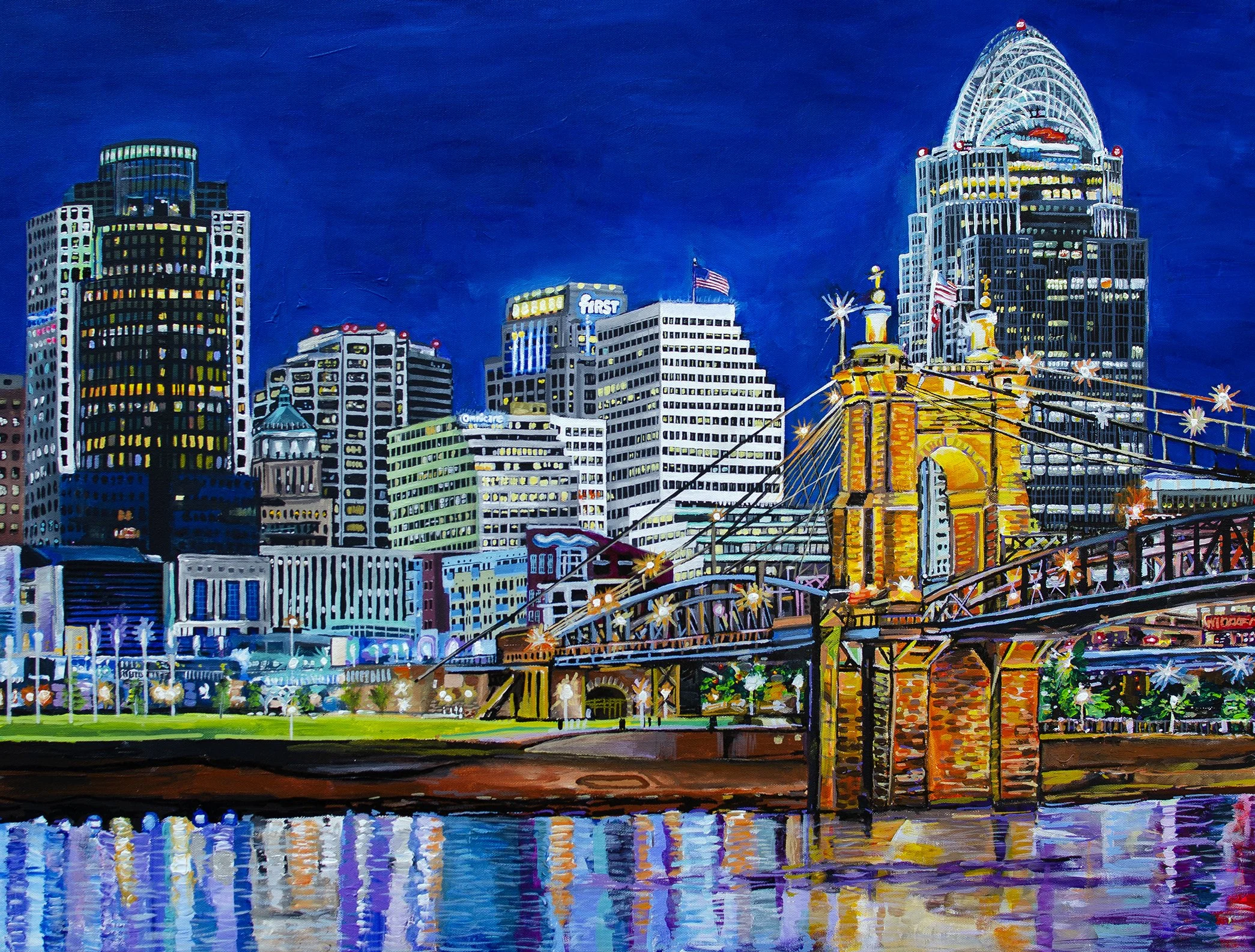 The Amazing Cincinnati Skyline | 30″ x 40″ Acrylic on Canvas by Jeff Johns and Colin Daugherty | SOLD

