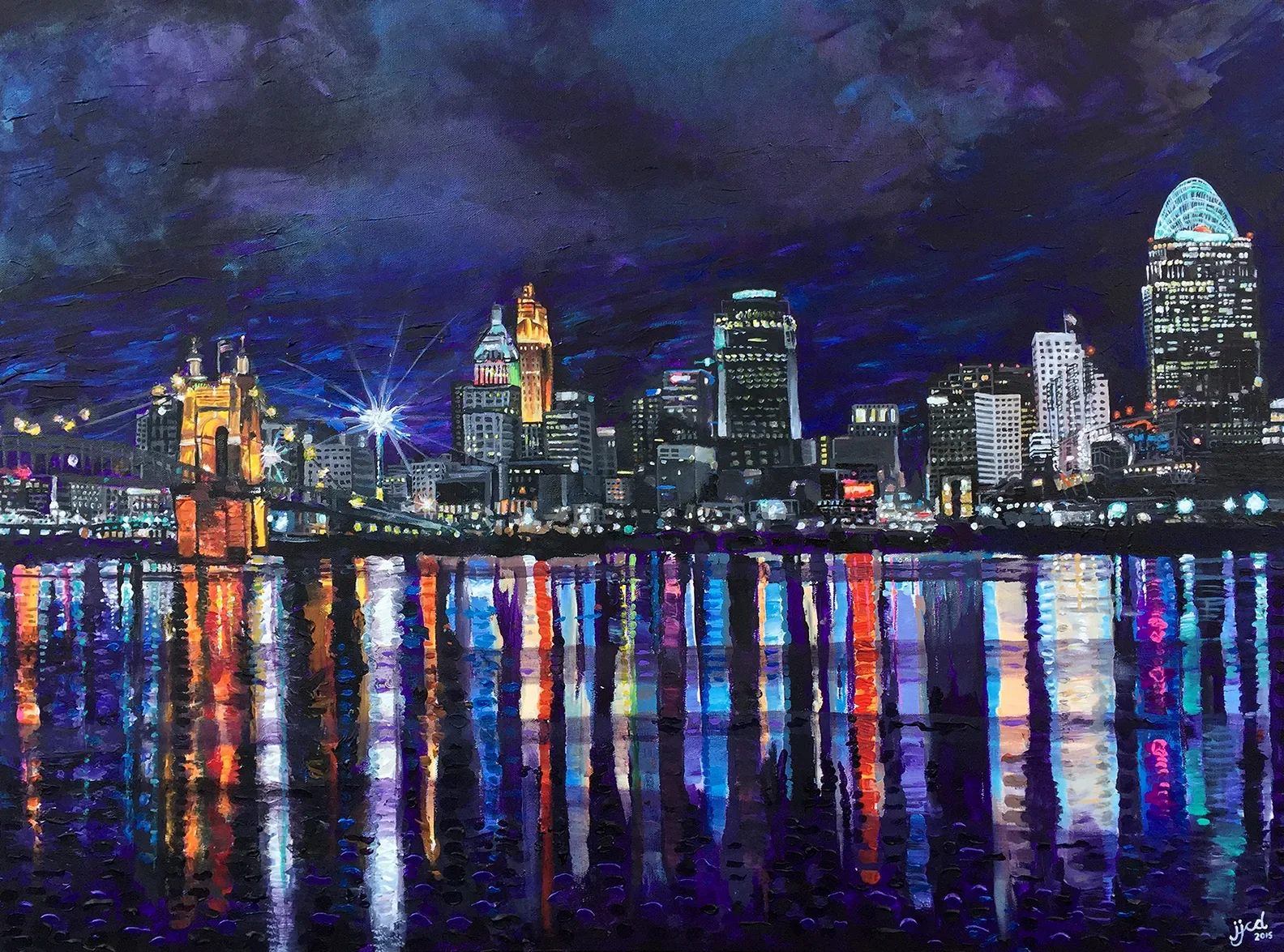 Cincinnati in December, 30″ x 40″ acrylic on canvas by Jeff Johns and Colin Daugherty | SOLD
