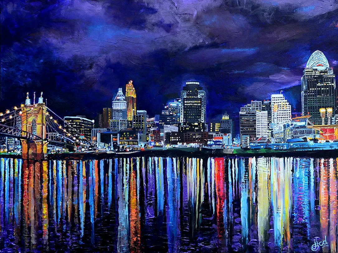 Cincinnati in April | 30″ x 40″ acrylic on canvas by Jeff Johns and Colin Daugherty | SOLD
