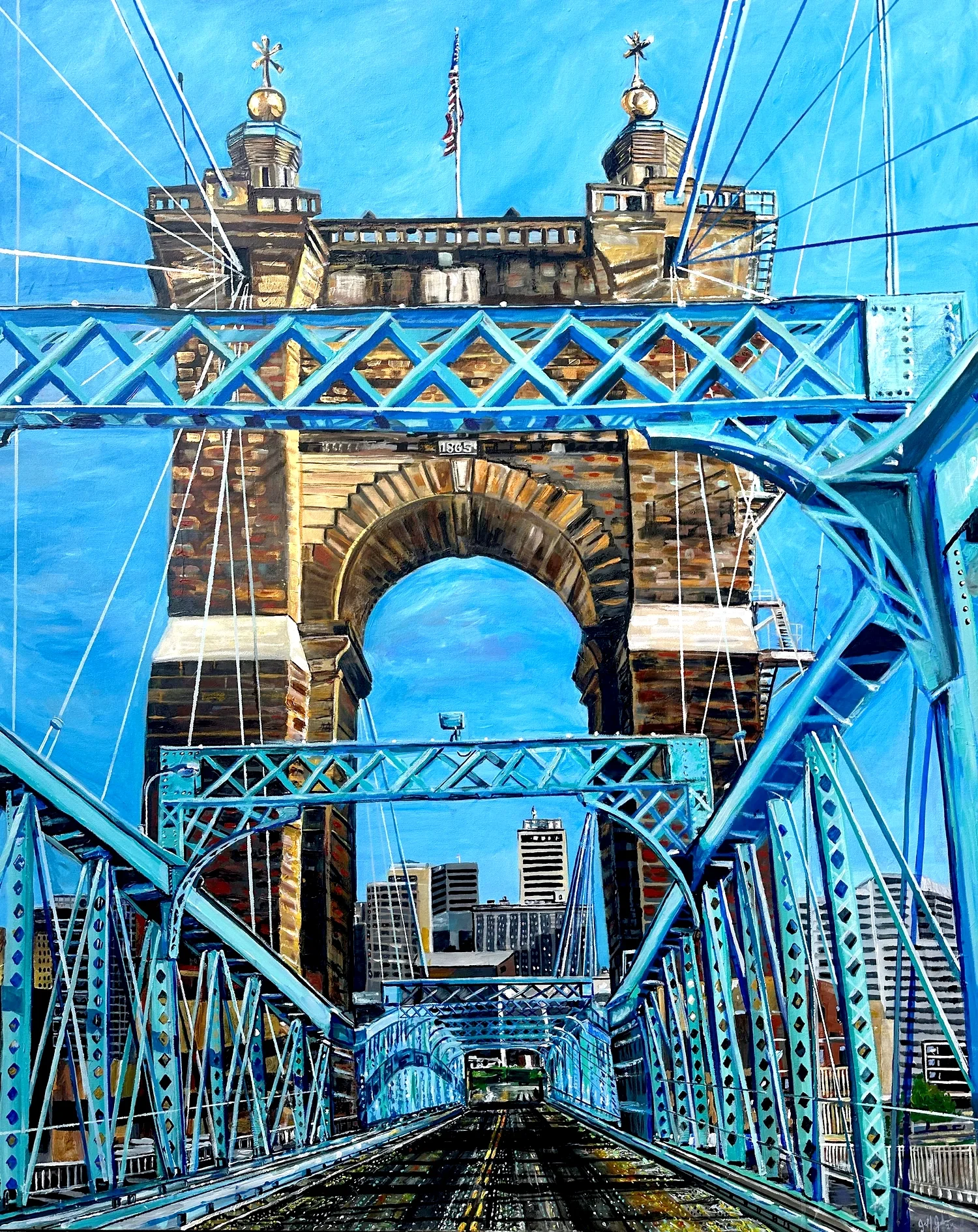 The Amazing Roebling Bridge | 48" x 60" Acrylic on Canvas by Jeff Johns 

PRICE:  $4,250

This painting was a blast to bring to life. At 48" × 60", it's a true statement piece, and is wired and ready to hang.

It's currently hanging in my home office