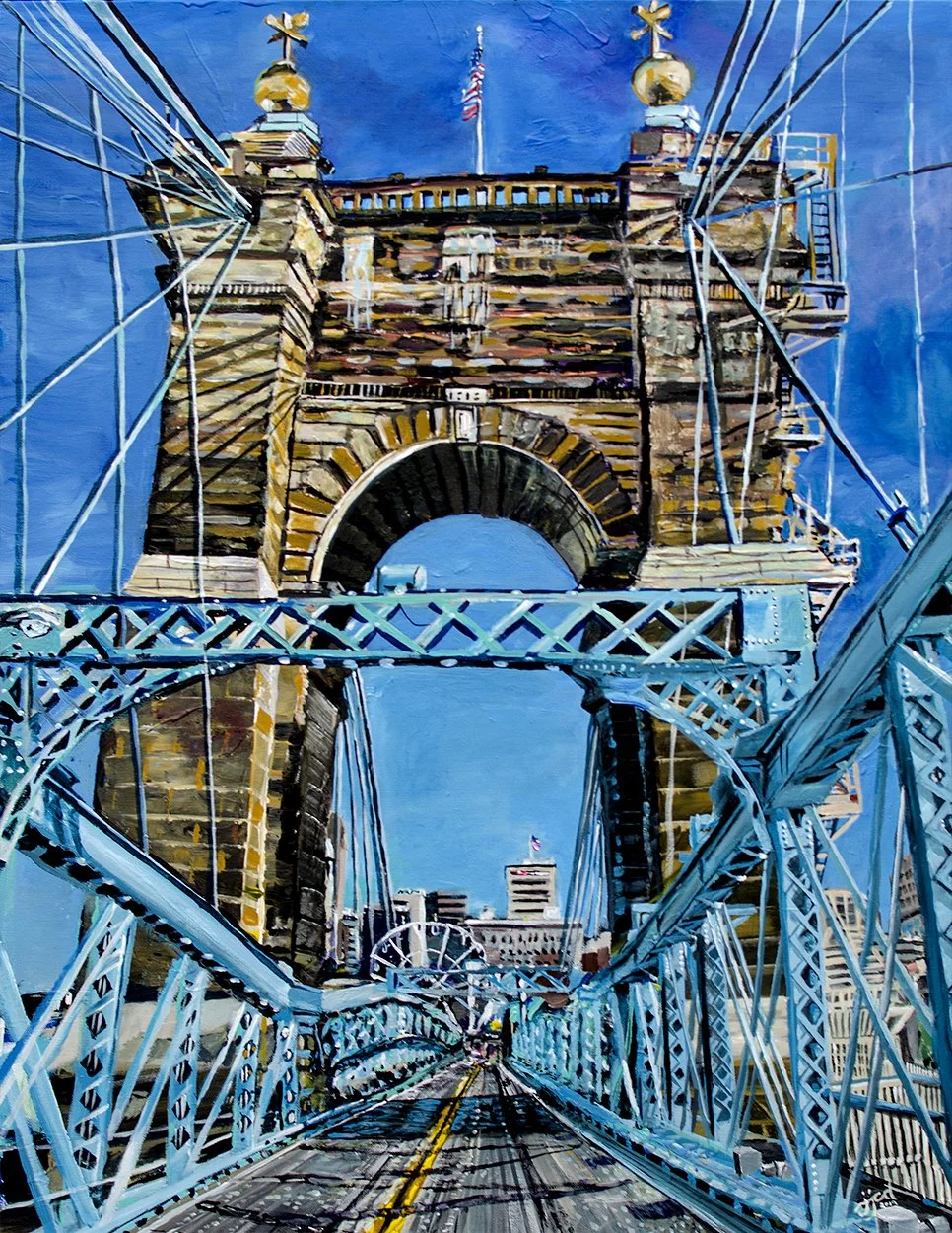 On The Roebling Bridge | 30" x 40" Acrylic on Canvas by Jeff Johns and Colin Daugherty | DONATED