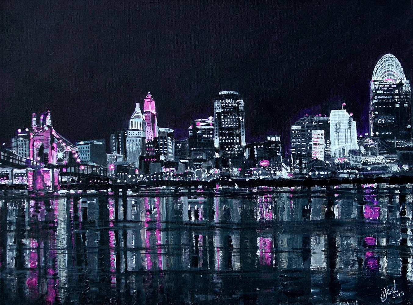 Pink the Town, Cincinnati | 18″ 24″ Acrylic on Canvas by Jeff Johns and Colin Daugherty | DONATED