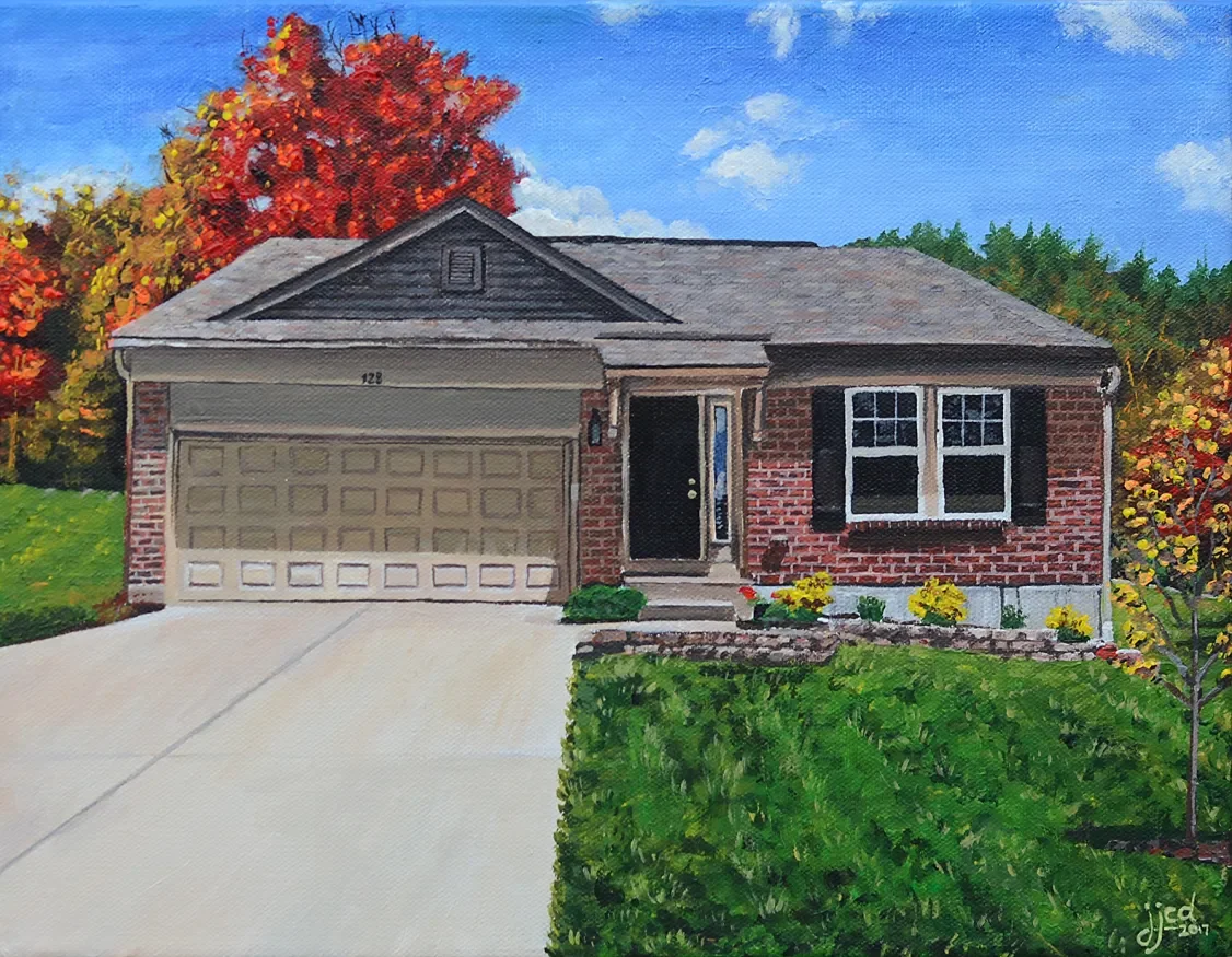 Home for Fall | 11″ x 14″ acrylic on canvas by Jeff Johns and Colin Daugherty |  Yes, we can rock a painting of your house too. Let us know. 
