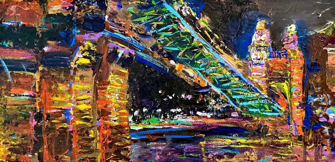 The Abstract Roebling Bridge | 18" x 36" acrylic on canvas by Jeff Johns | SOLD