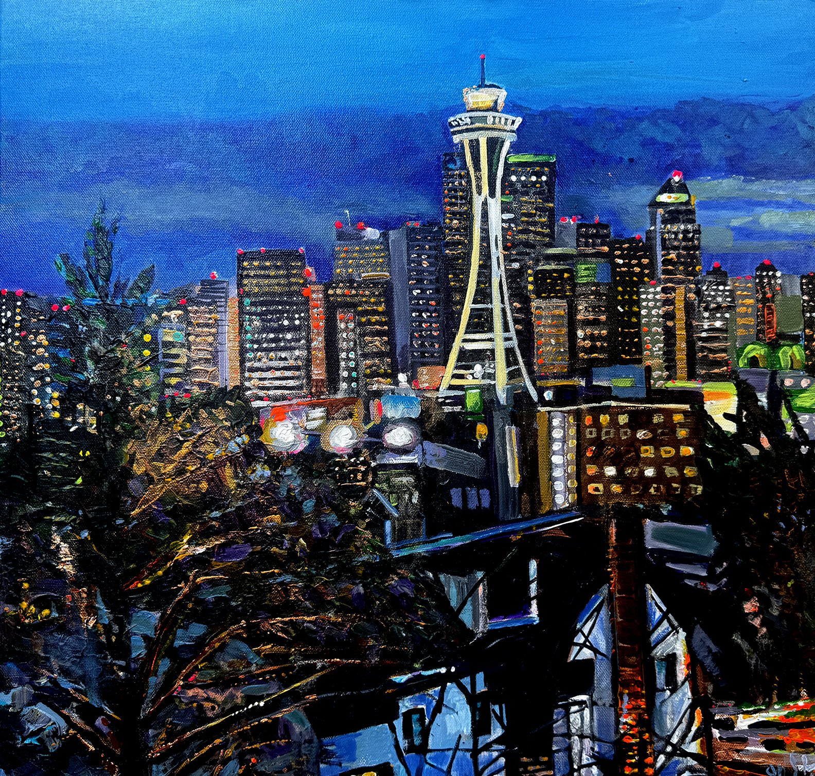 Seattle, a view from Kerry Park | 20" x 20" acrylic on canvas by Jeff Johns Price: $ 1,650