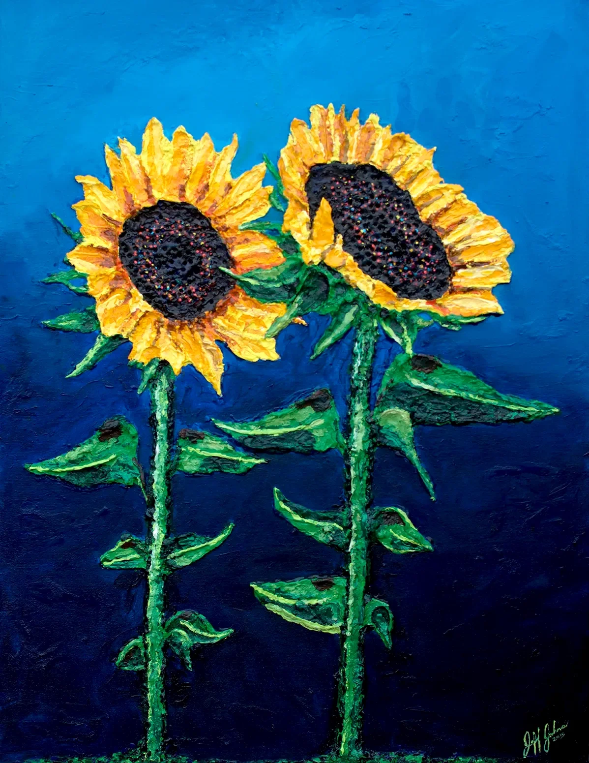 Royal Sunflowers | 30″ x 40″ Acrylic on Canvas  by Jeff Johns~ SOLD
