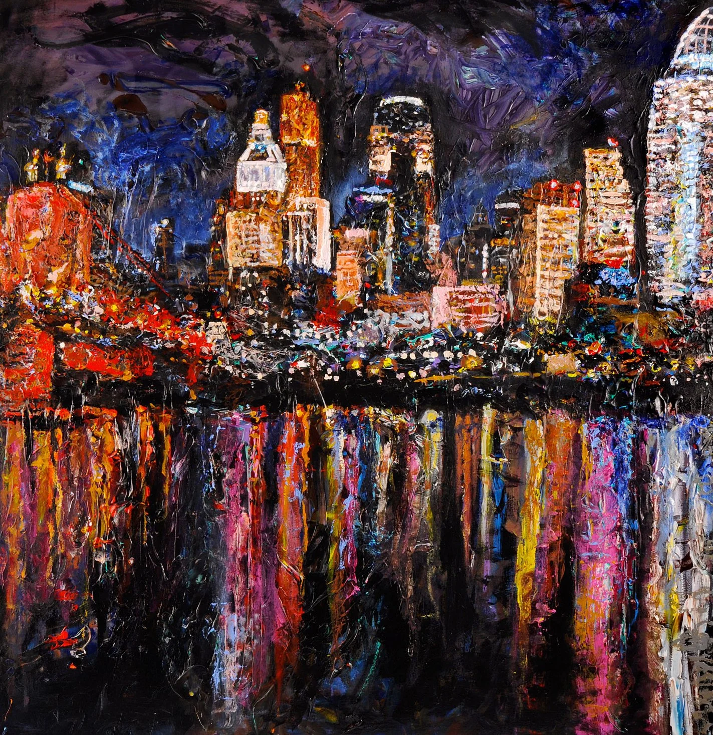 Cincinnati Skyline | The Original and very first Jeff Johns and Colin Daugherty painting of the Cincinnati Skyline at 36″ x 36″ mixed media on canvas ~ SOLD