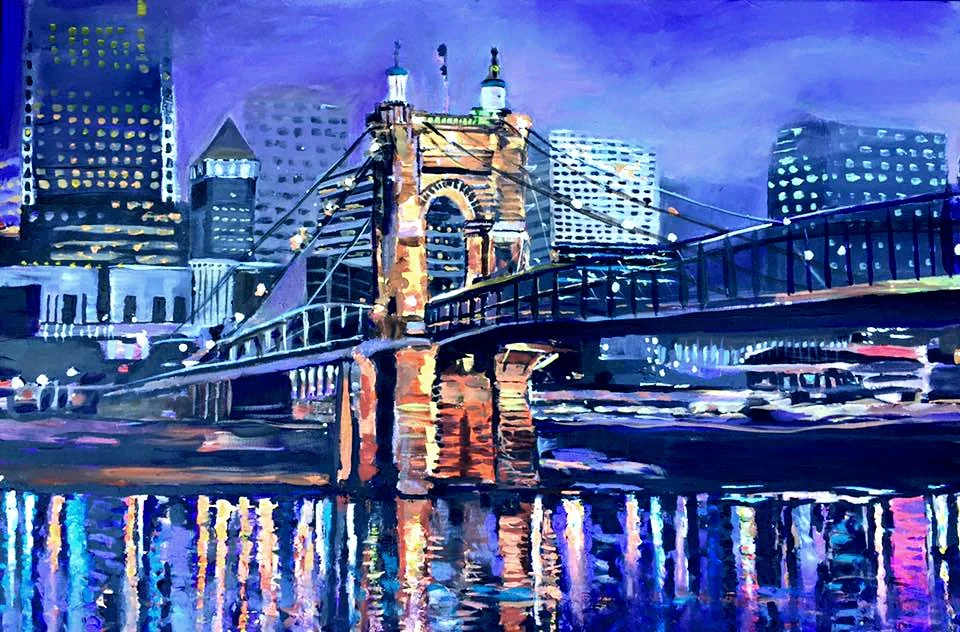 Foggy Night in Cincinnati | 24" x 36" acylic on canvas by Jeff Johns | SOLD