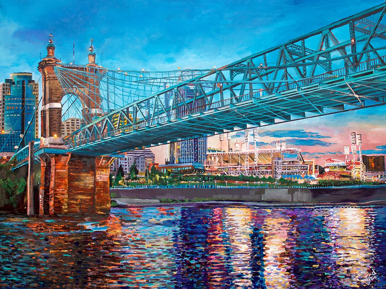 Great American Ballpark at Night | 30″ x 40″ acrylic on canvas by Jeff Johns and Colin Daugherty -SOLD
