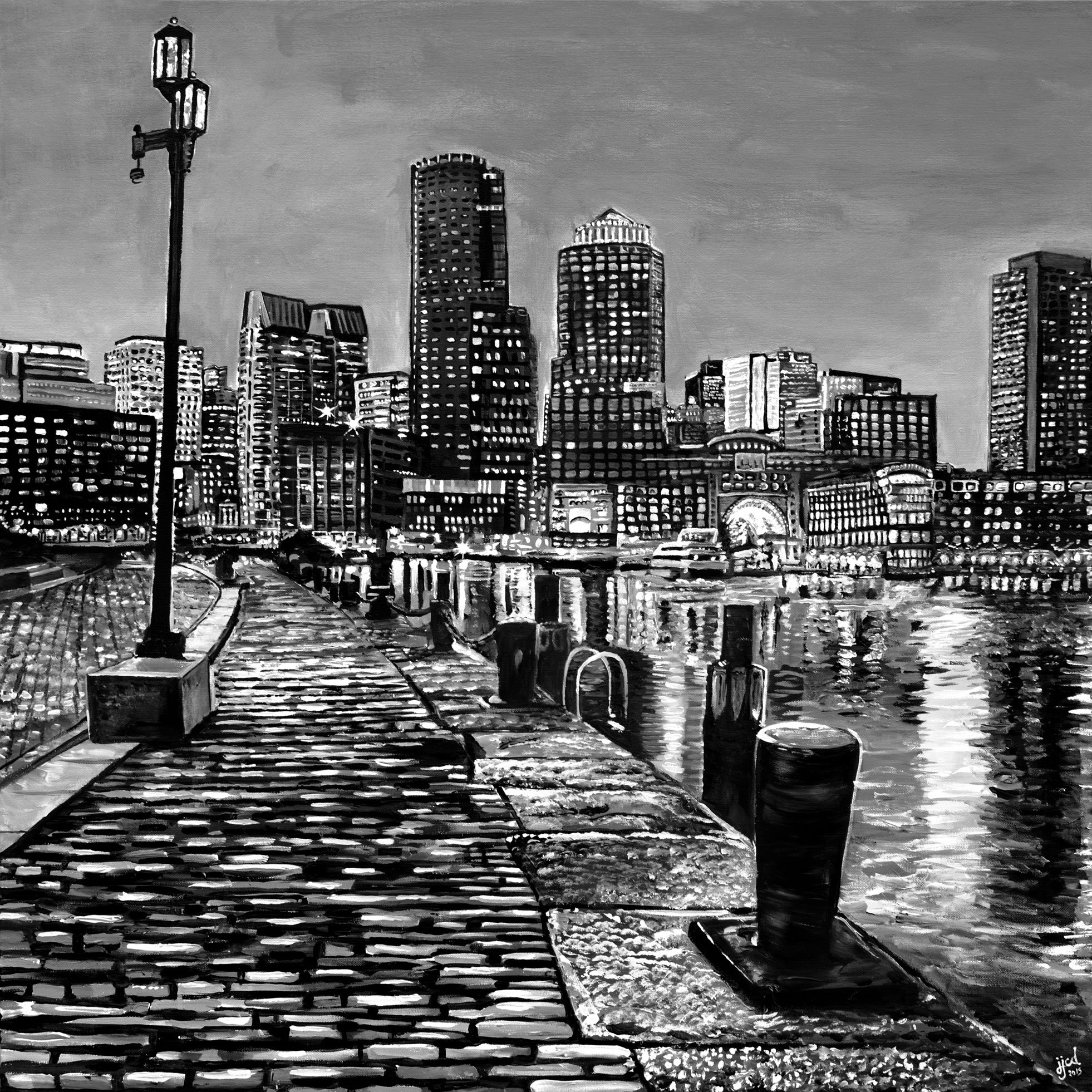 Boston Skyline | 36" x 36" acrylic on canvas by Jeff Johns and Colin Daugherty 