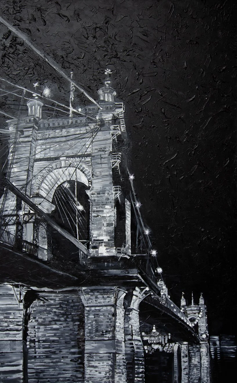 Suspension Bridge, Roebling | 48″ x 90″ acrylic on canvas by Jeff Johns and Colin Daugherty | SOLD
