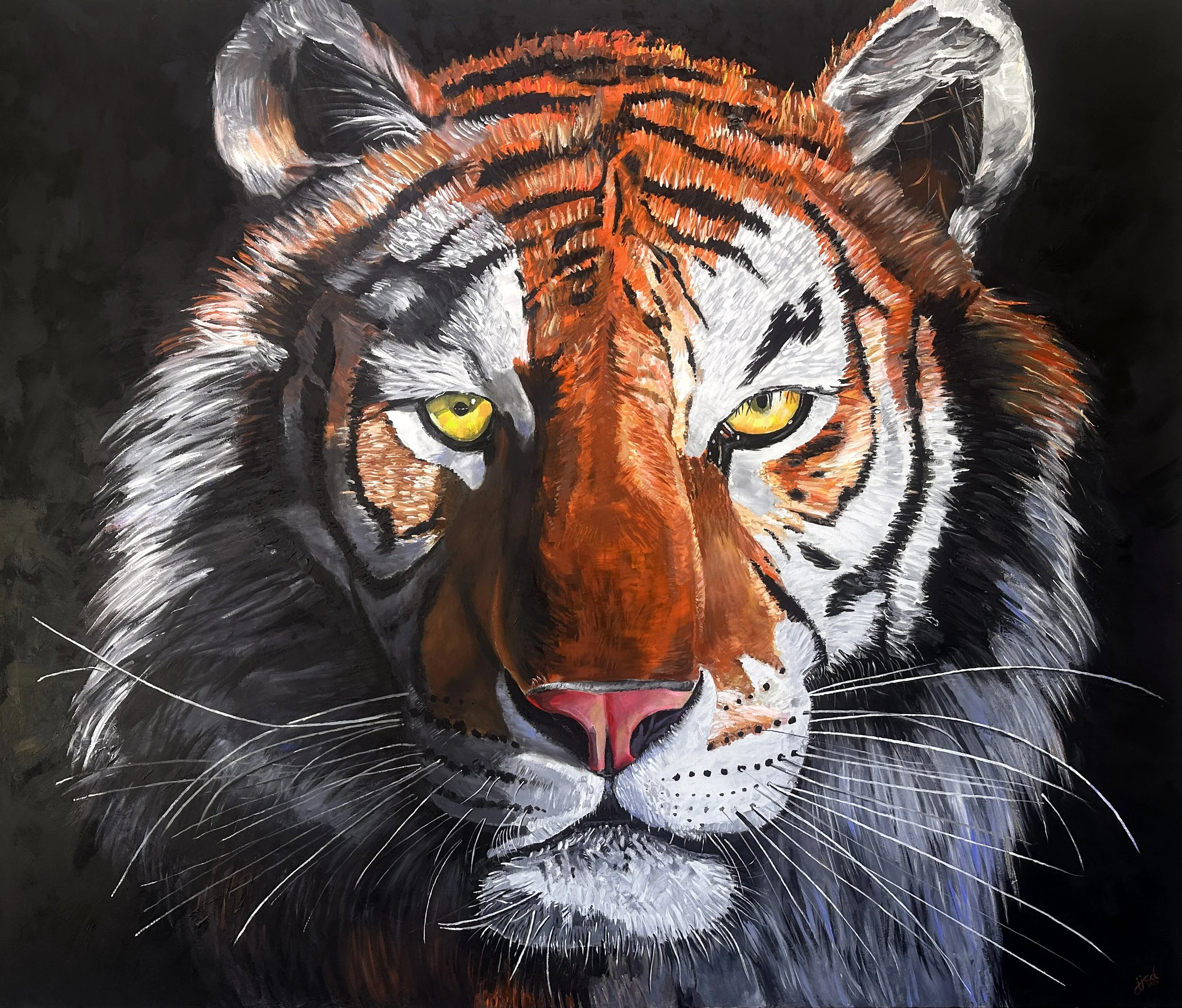 Untamed Glory | Portrait of the Cincinnati Bengal Tiger, 84” x 100” acrylic on canvas by Jeff Johns and Colin Daugherty | SOLD