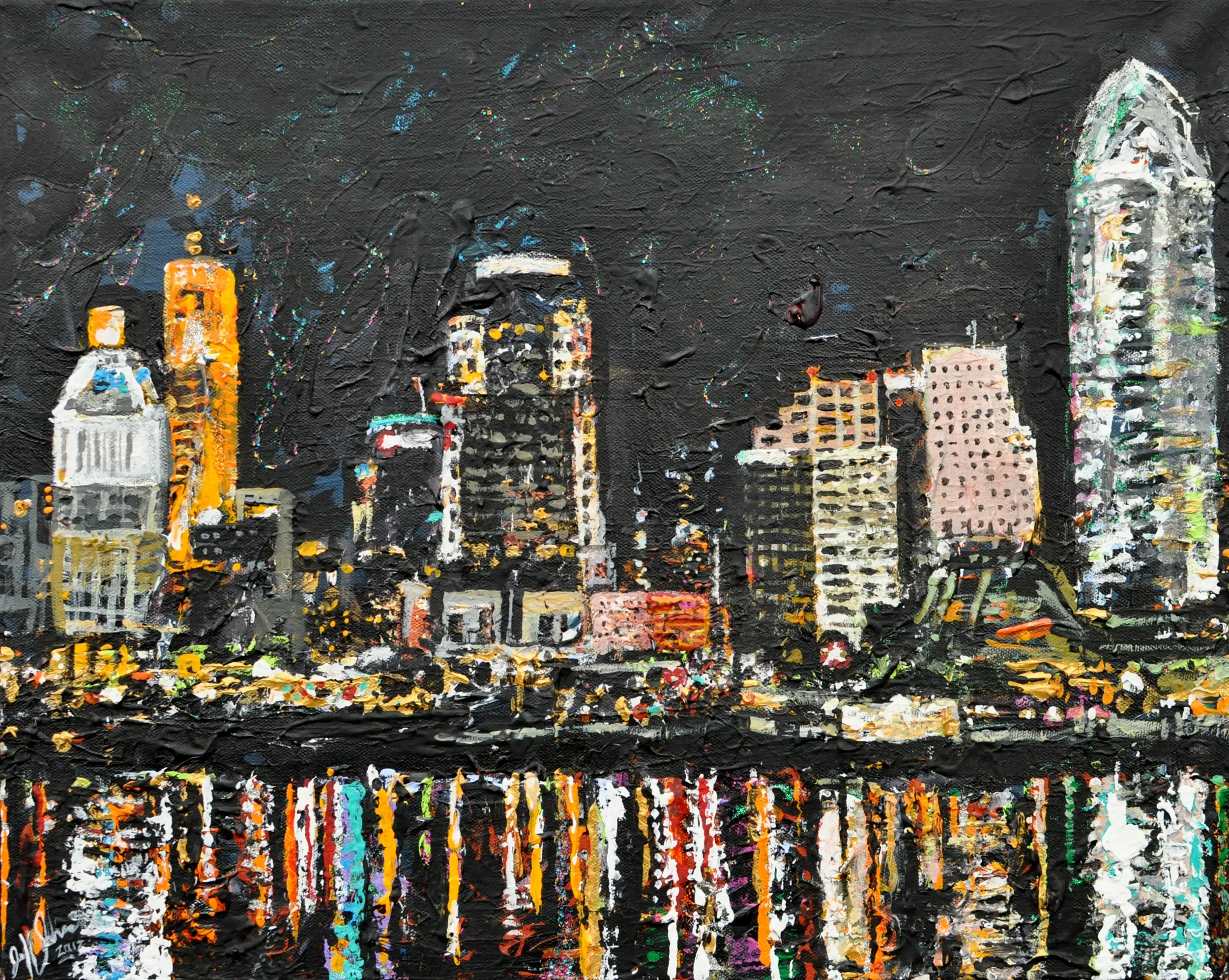 Cincinnati Skyline | 16" 20" acrylic on canvas by Jeff Johns | GIFTED
