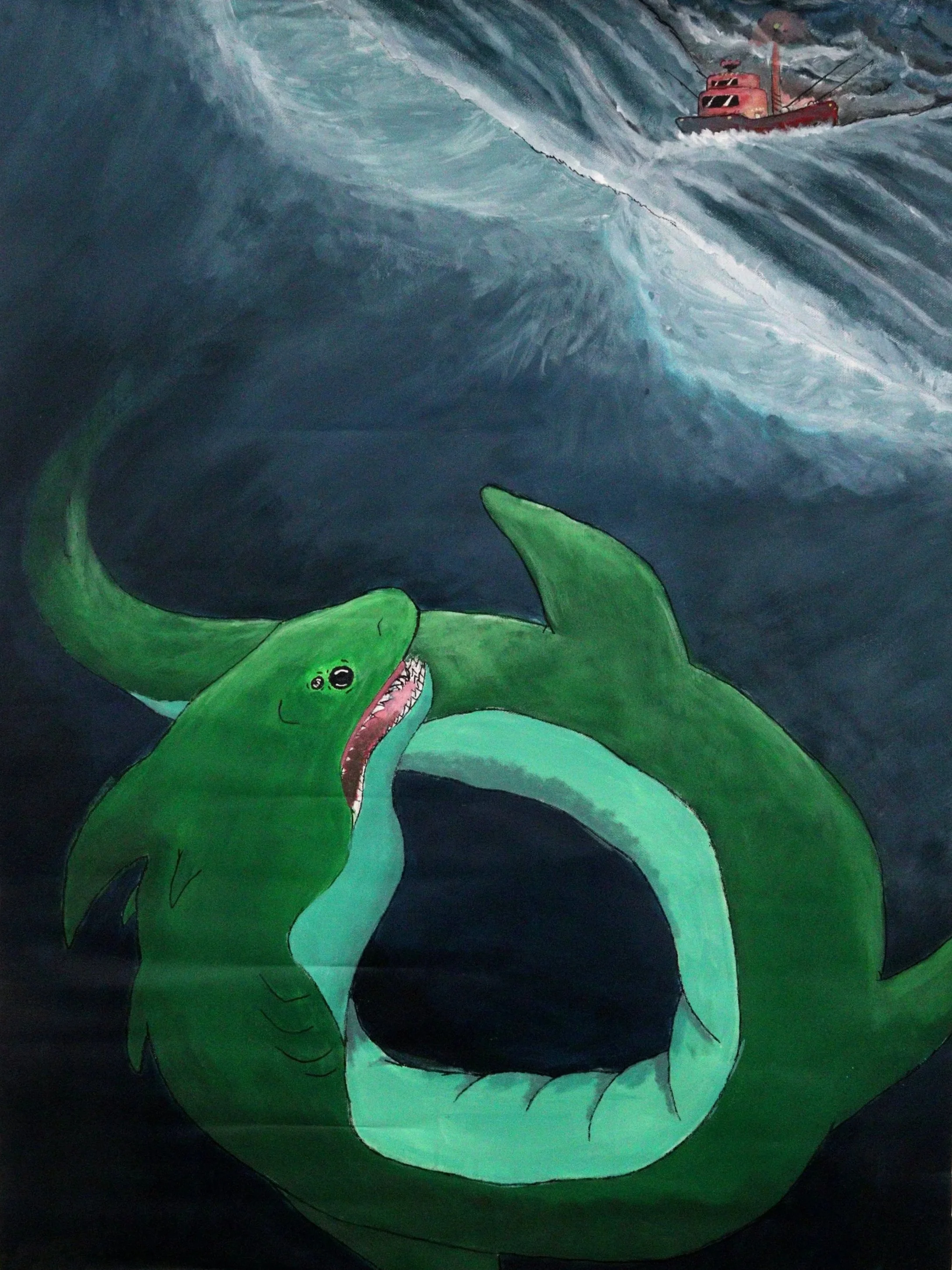 "God of Sea", Acrylic on loose canvas, 30" x 24", 2018
