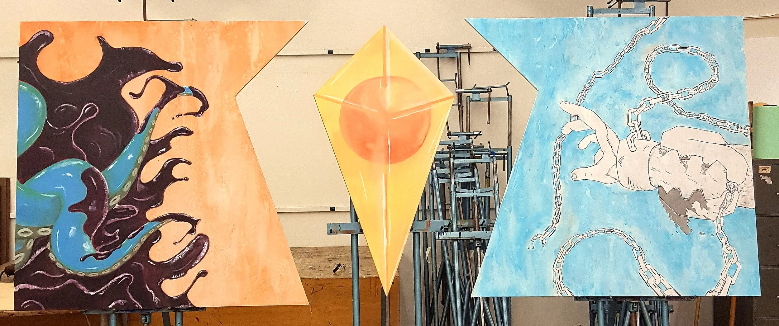 "Crude and Game (Power Struggle)", Acrylic on wood panels, 2018