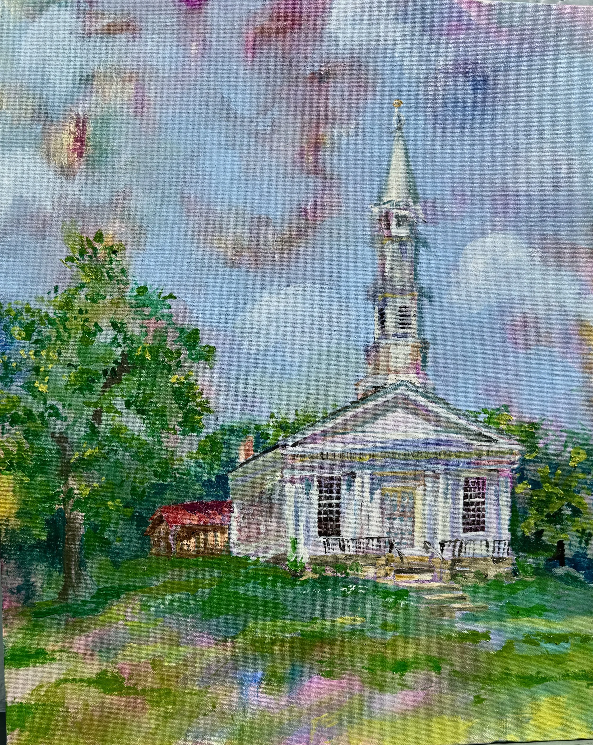 Meeting House at Hale Farm, 2025, 20"x16", Oil on Canvas 