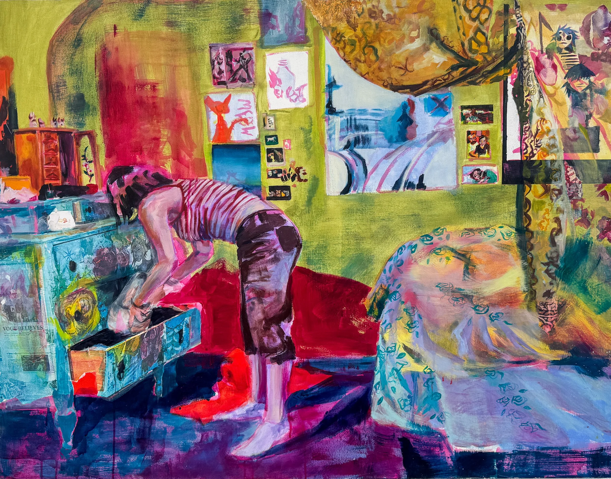 Bedroom, 21, 2026, 40"x50", Acrylic and collage on canvas