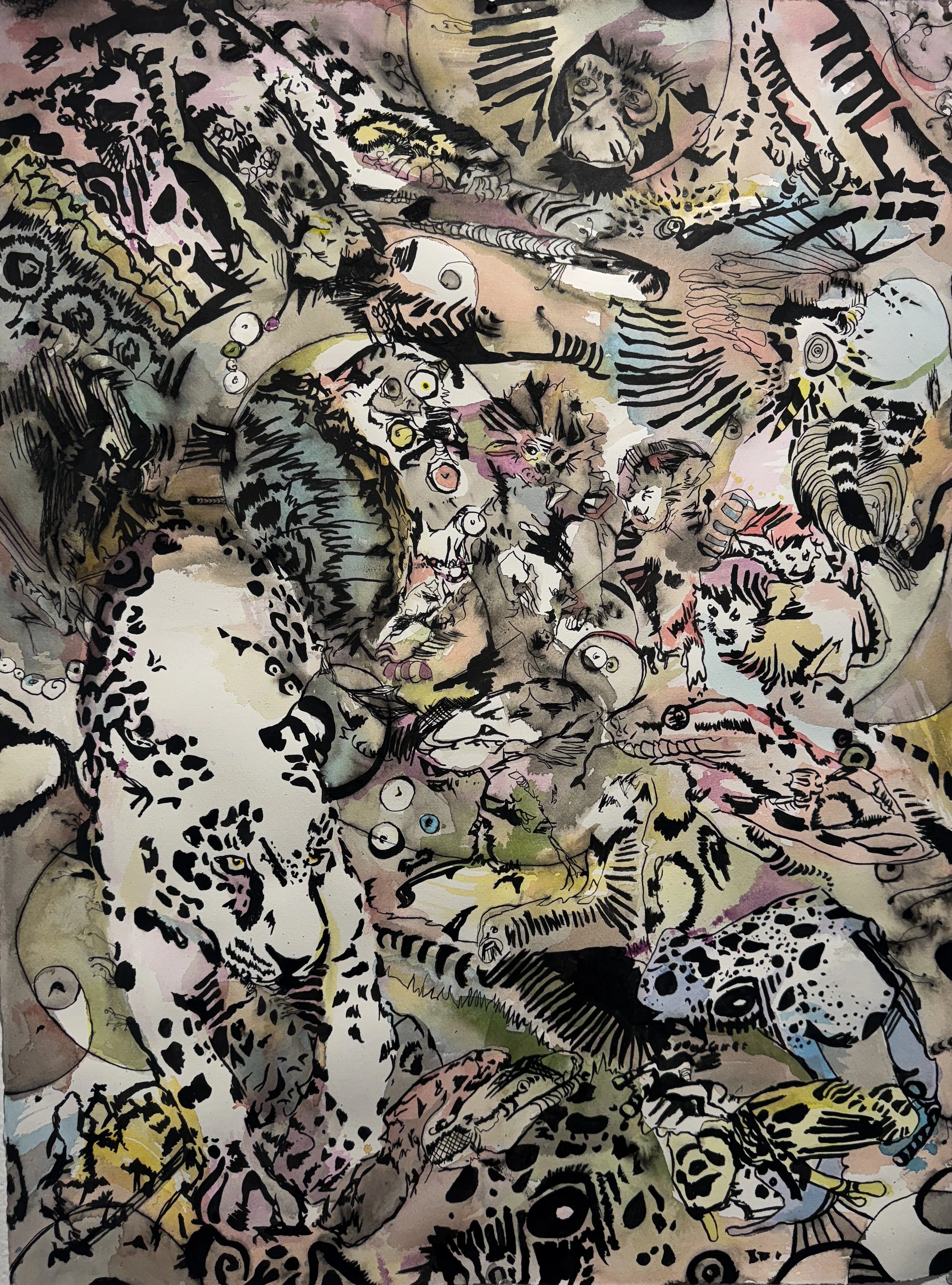 Tropical Rainforest, 2025, 30"x22", Acrylic and India ink on BFK Reeves