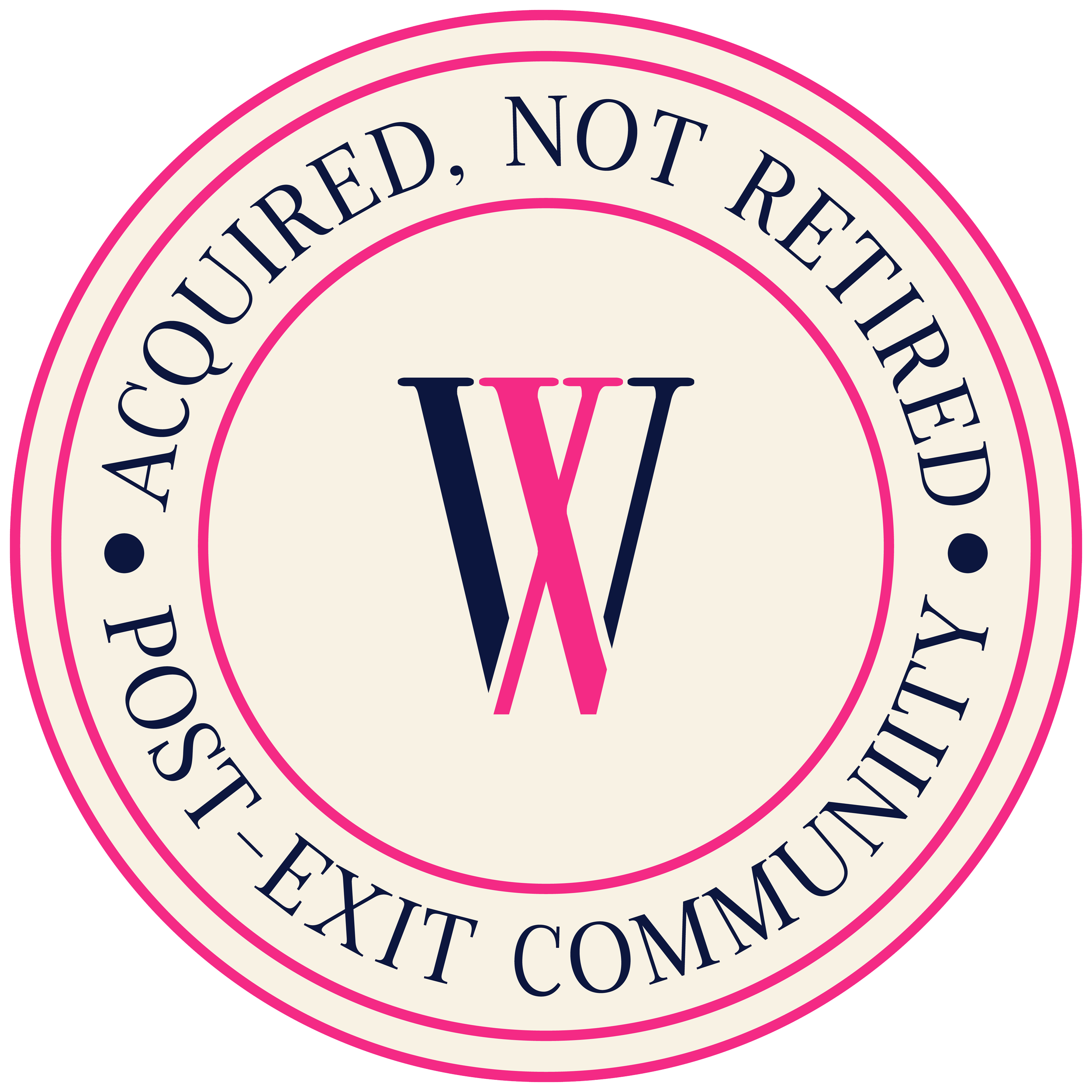 Close-up of a circular badge with pink and navy text on a cream background, reading 'AVAILABILITY, NOT REQUIRED, COUNTY, EXCELLENT, C.'
