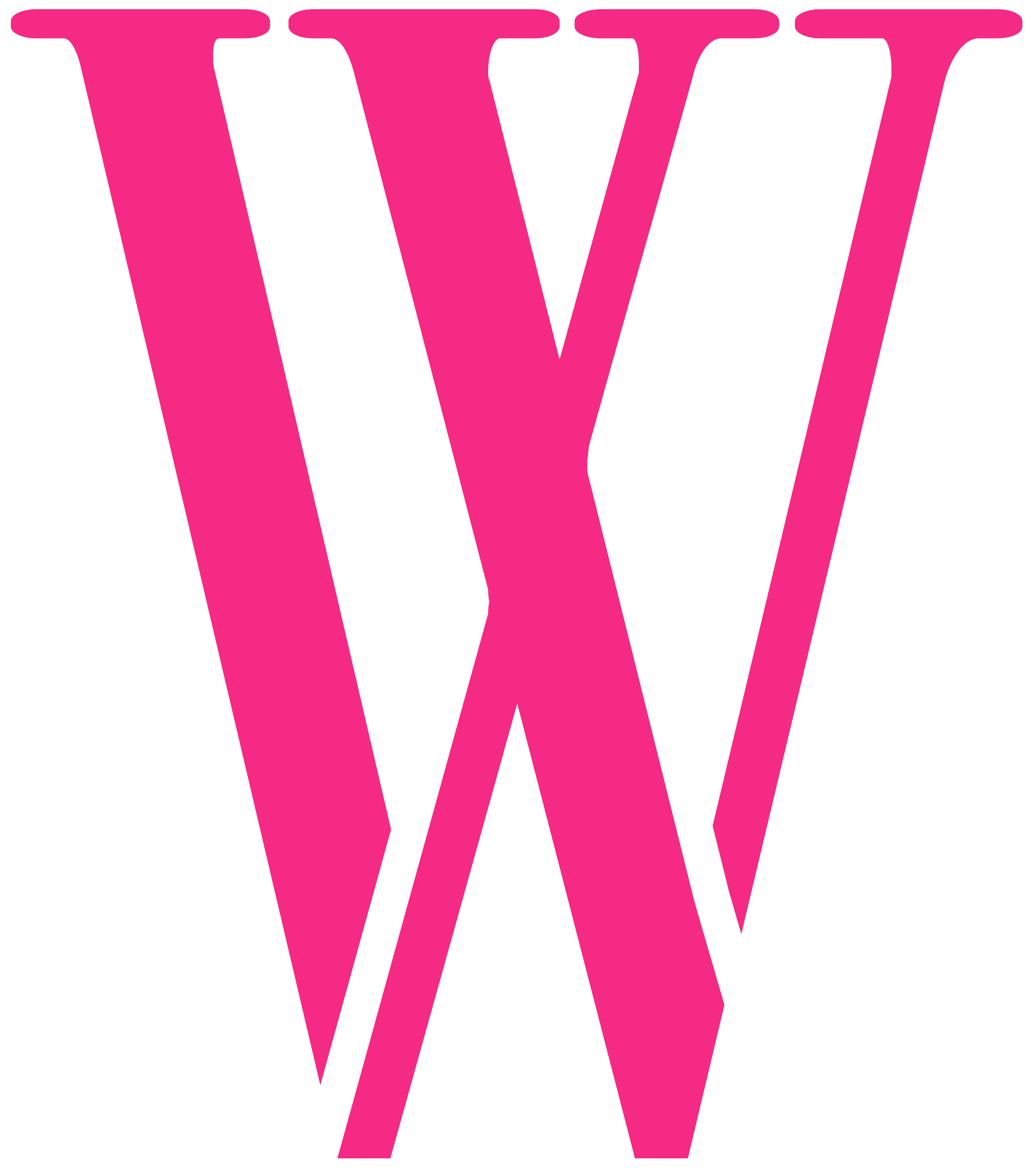 A large pink letter 'W' with a black outline.