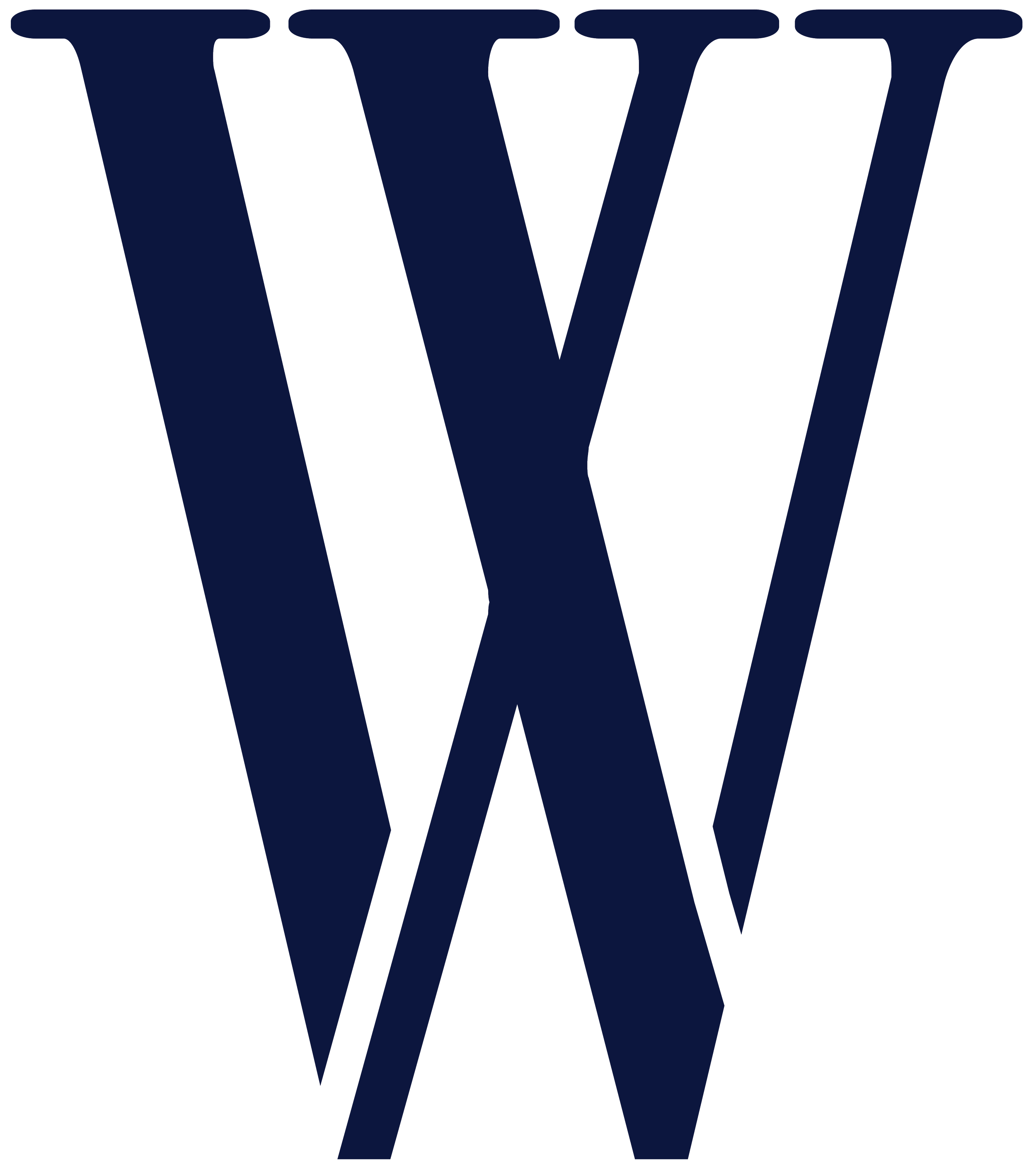 Large navy blue letter W with stylized font.