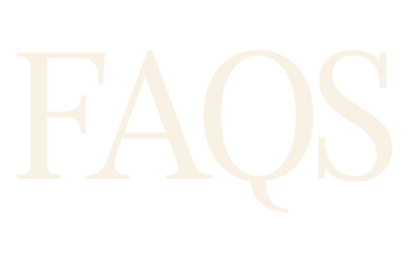 The word 'FAQS' written in large, cream-colored serif font against a black background.